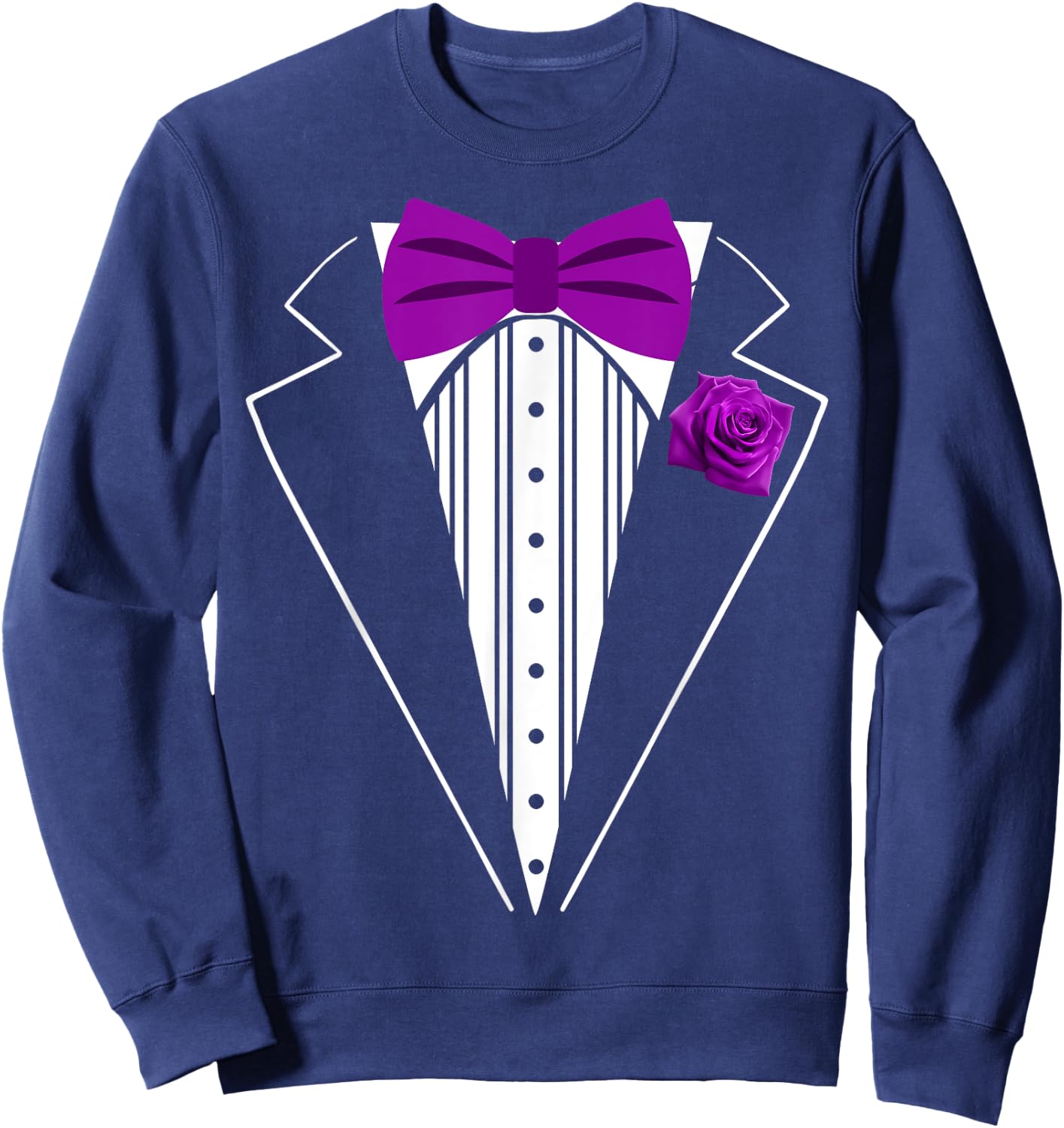 Kids Adult Purple Bowtie Tuxedo, Toddler Costume Youth Tux Sweatshirt - Sweatshirt | Navy