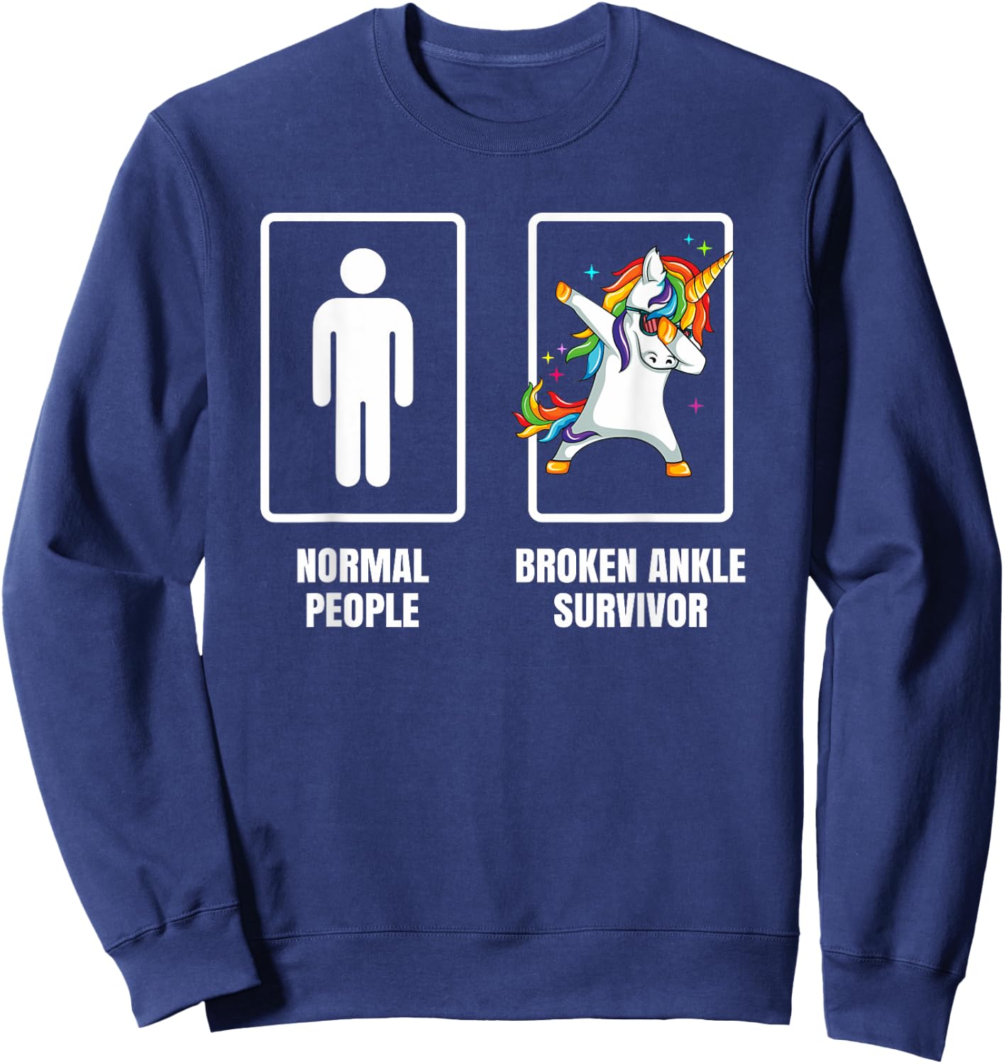 Dabbing Unicorn Broken Ankle Surgery Survivor Recovery Gift Sweatshirt - Sweatshirt | Navy