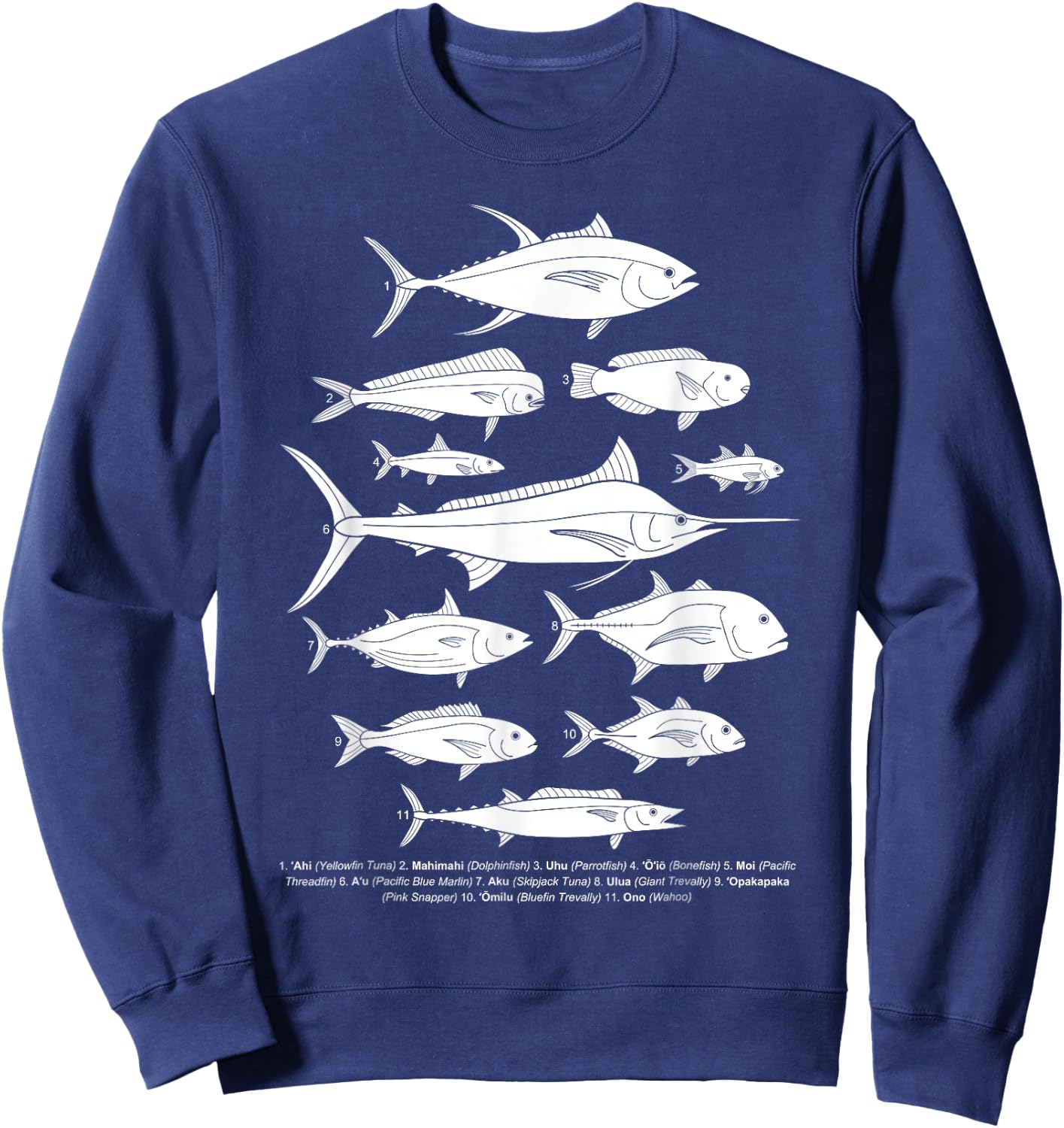 Hawaiian Fish (Ahi, Mahimahi, Ulua, Aku, Uhu, etc.) Fishing Sweatshirt - Sweatshirt | Navy