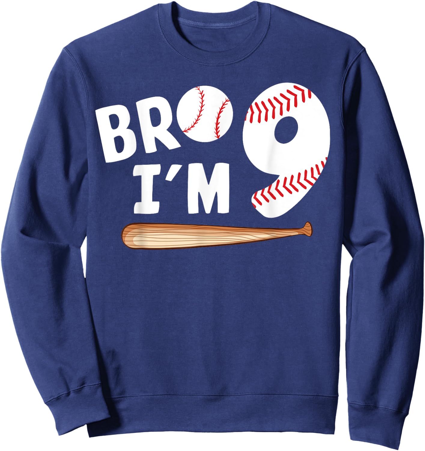 9th Birthday Shirt Boy Bro I'm 9 Year Old Baseball Theme Sweatshirt - Sweatshirt | Navy