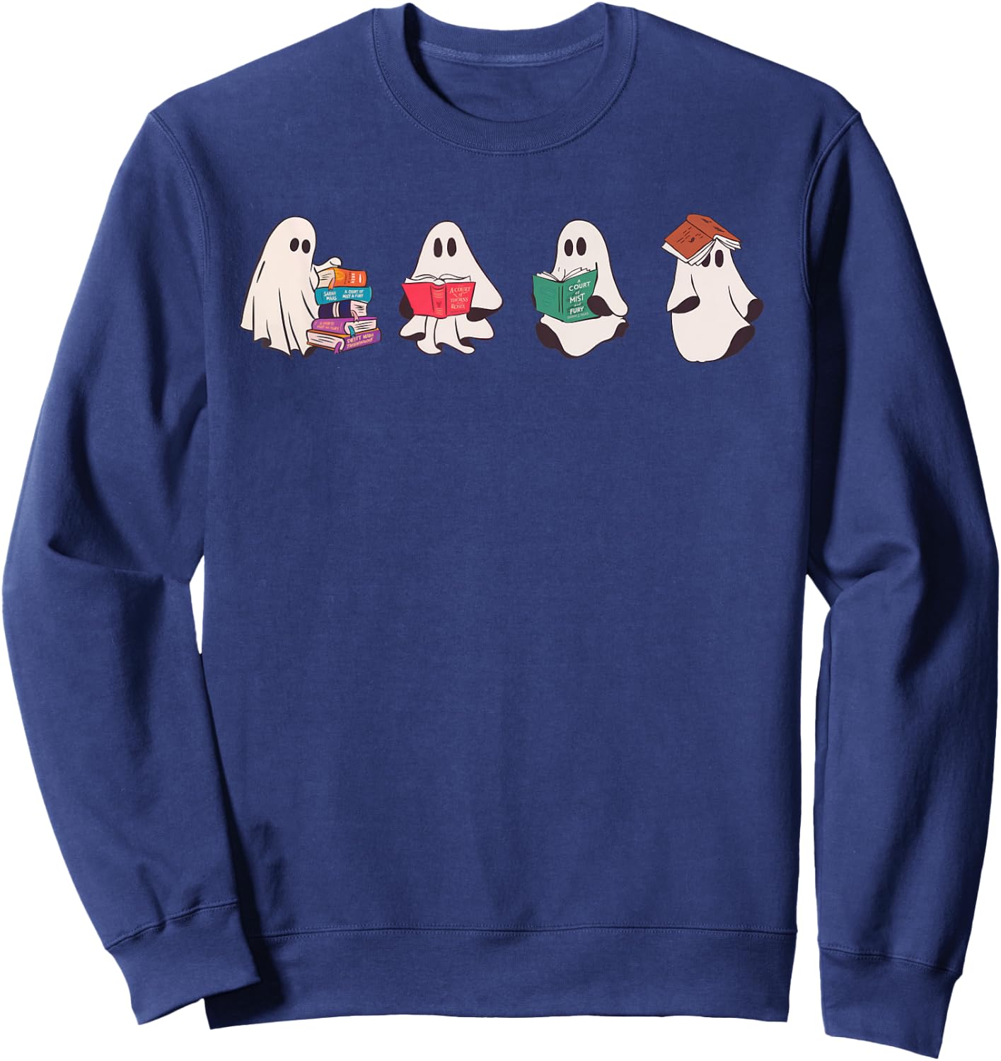 Ghost Bookish SJM Book Reader Halloween Boo Cute Retro Sweatshirt - Sweatshirt | Navy