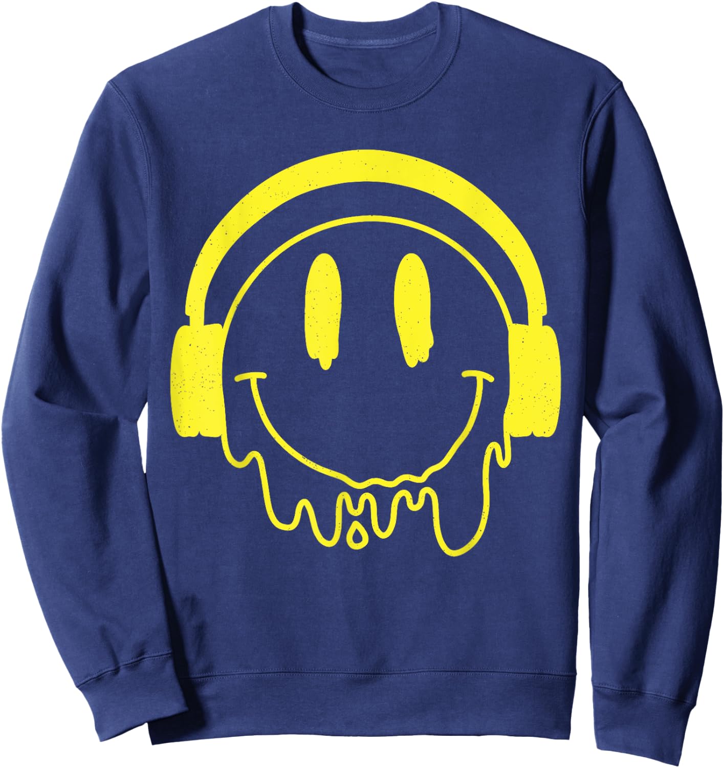 Melting Yellow Smile Funny Smiling Melted Dripping Face Cute Sweatshirt - Sweatshirt | Navy