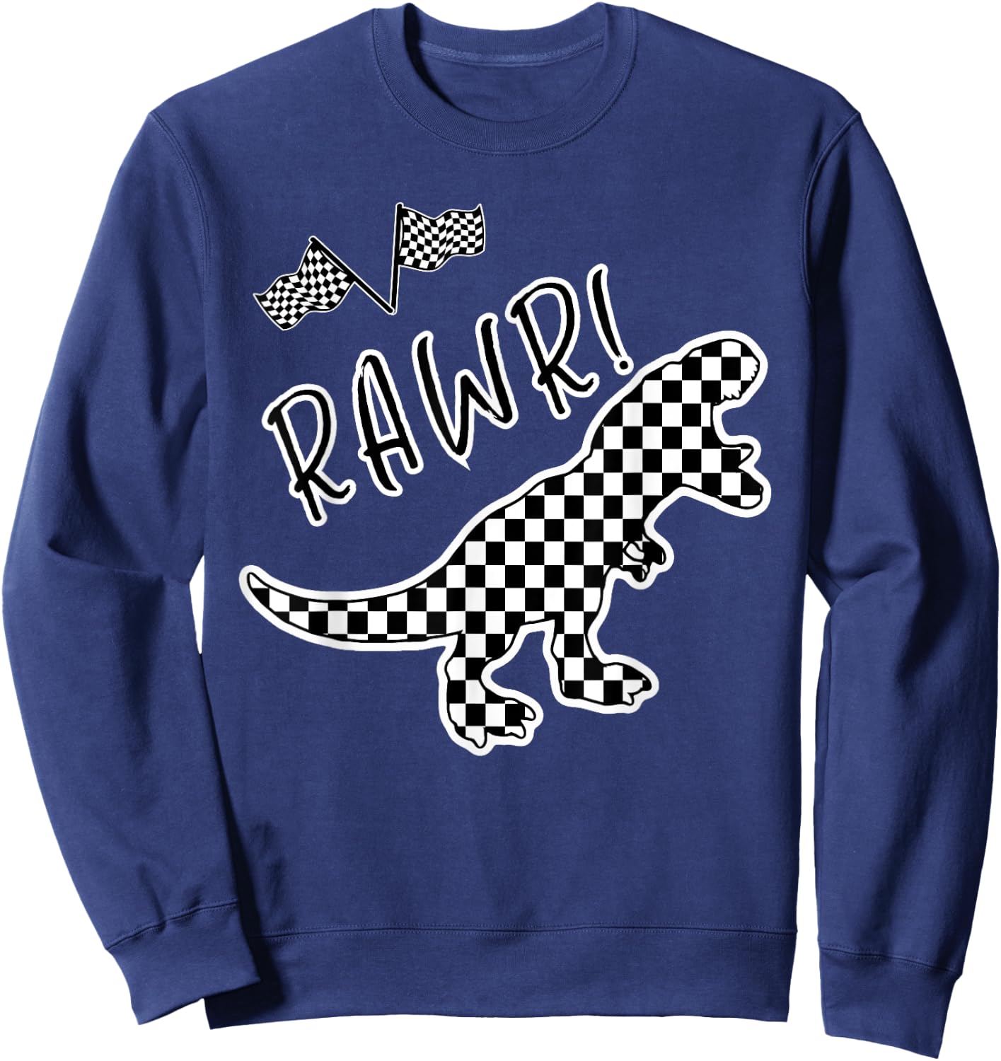 Checkered T-rex Dinosaur Race Car Gamer Boys Girls Toddler Sweatshirt - Sweatshirt | Navy