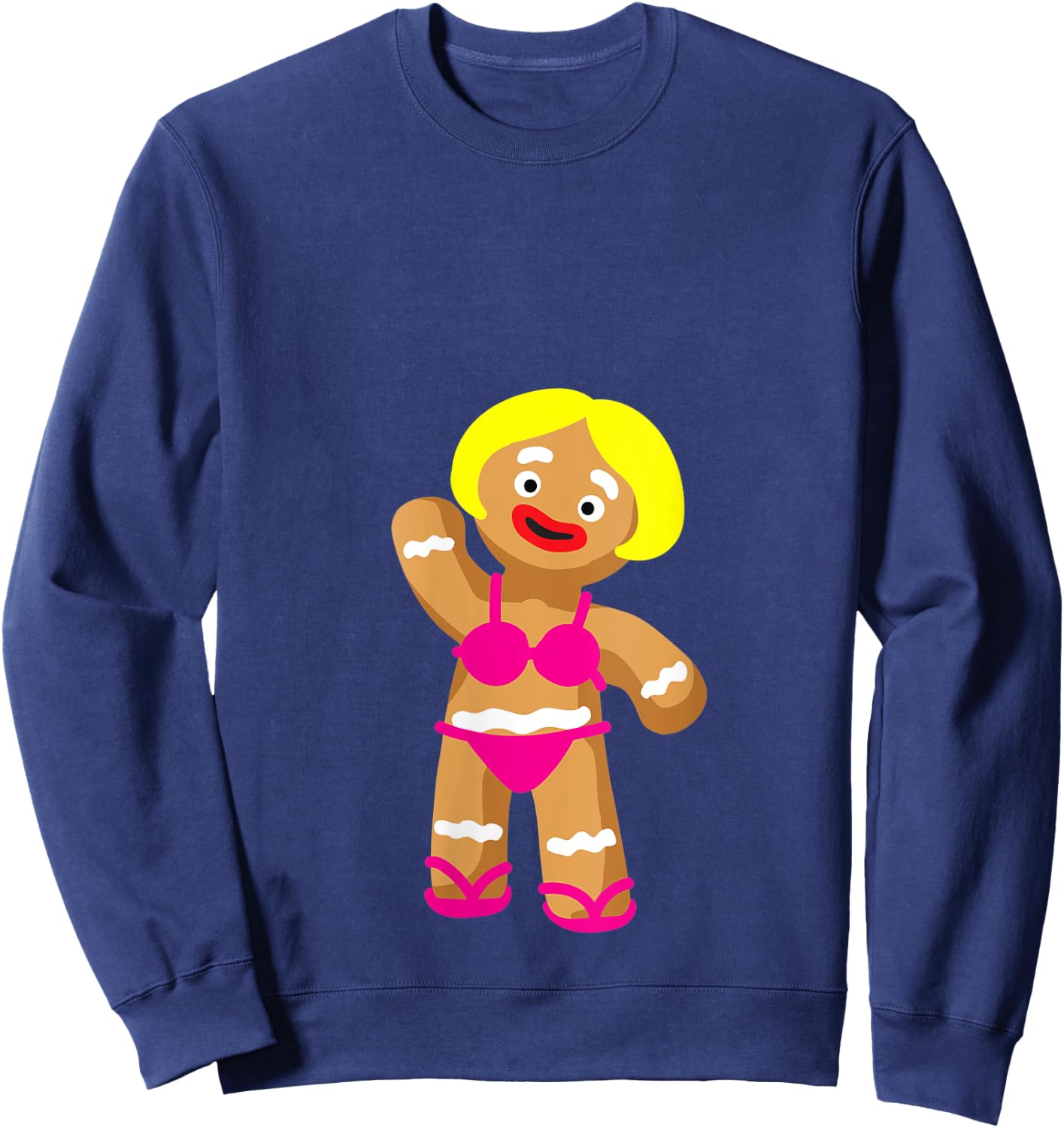 Gingerbread Woman in Bikini | Christmas in July Party V-Neck Sweatshirt - Sweatshirt | Navy