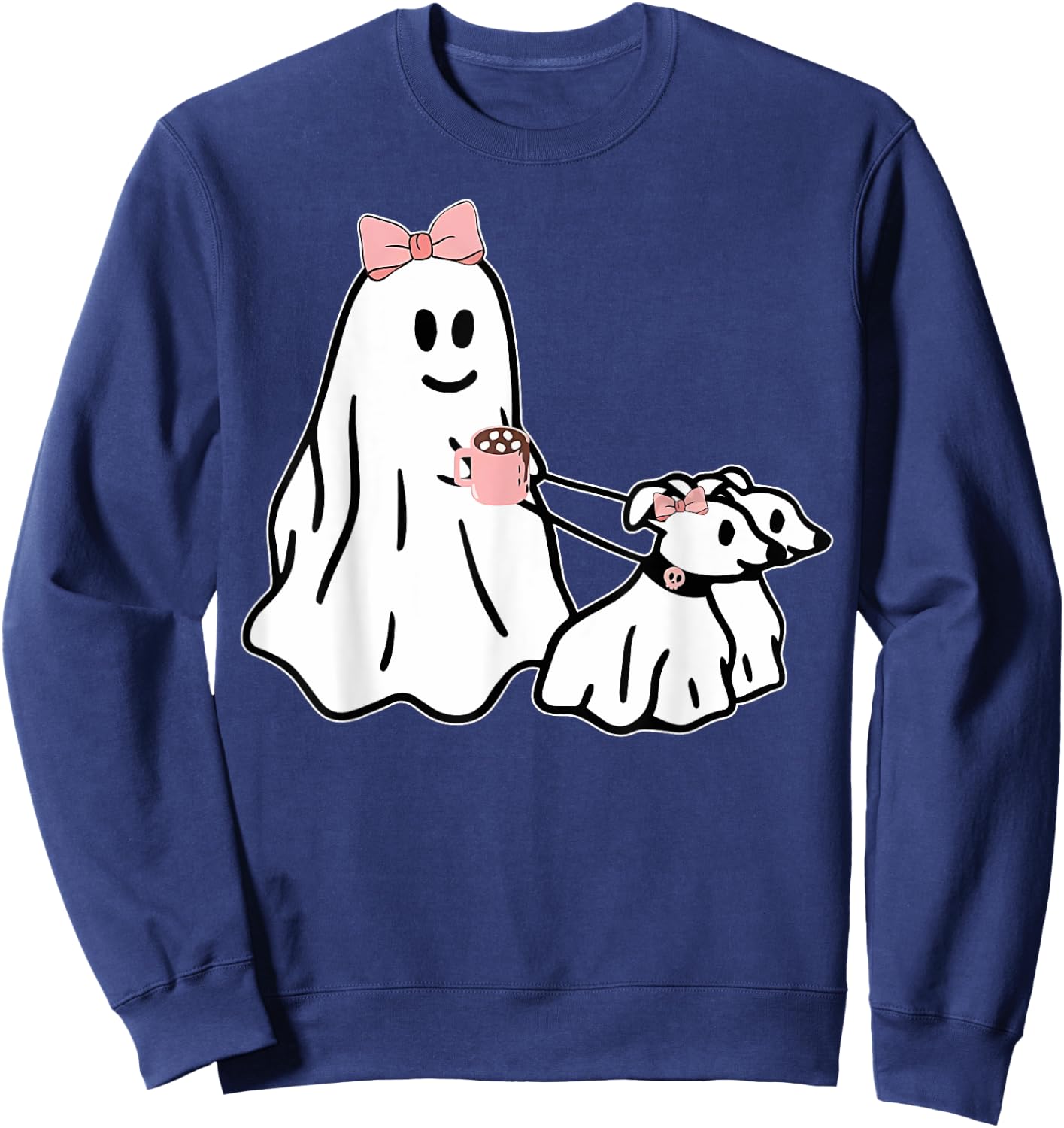Funny Ghost Walking Dog Spooky Season Halloween Coquette Sweatshirt - Sweatshirt | Navy