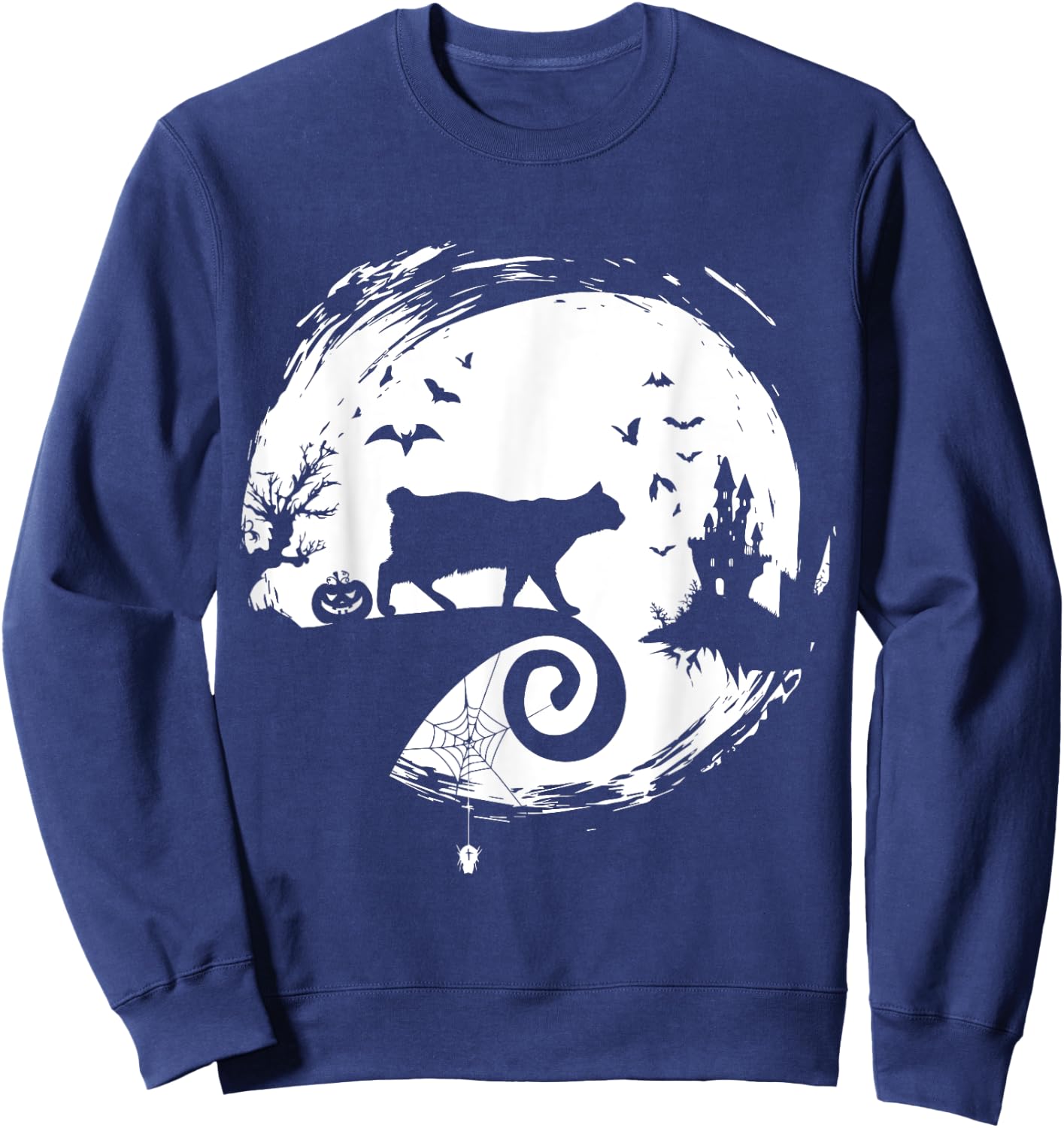 Manx Cat Halloween Costume Moon Silhouette Creepy Horror Sweatshirt - Sweatshirt | Navy