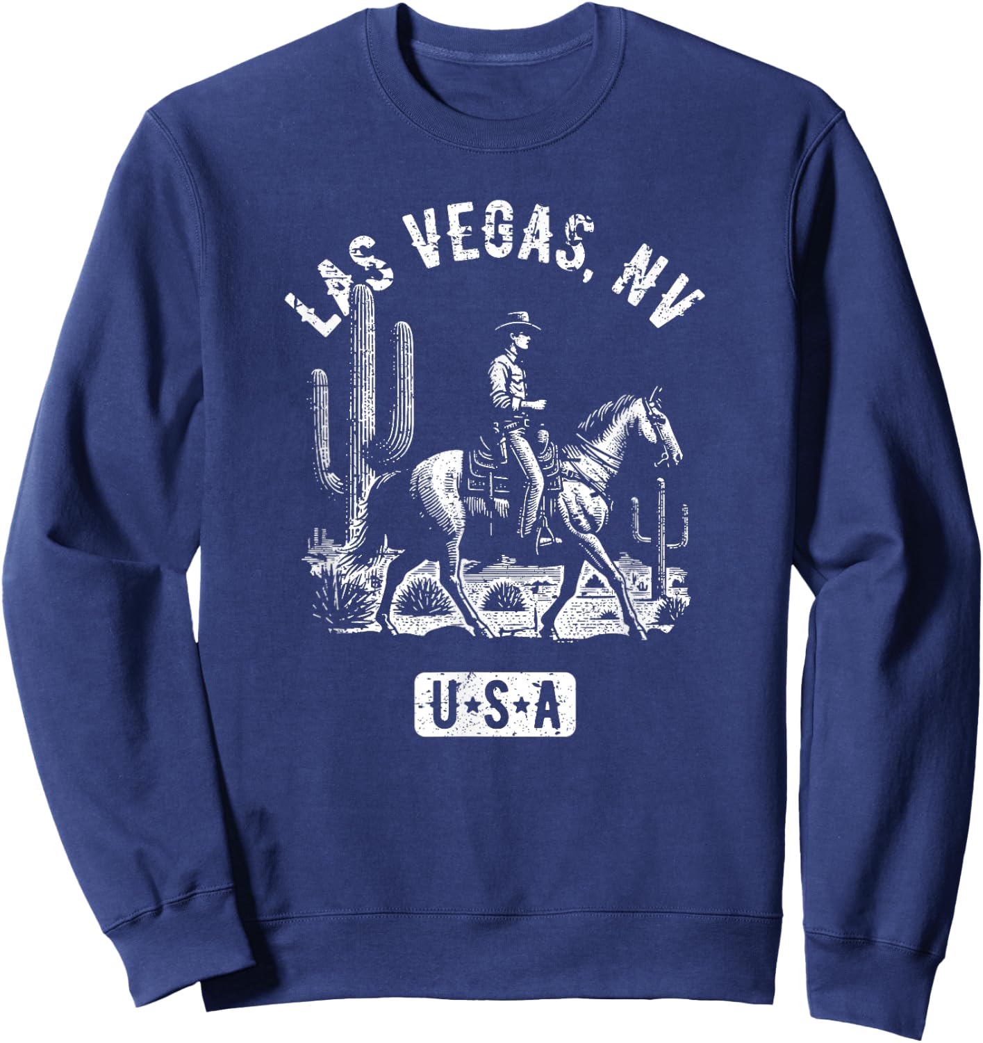 Las Vegas Nevada USA Cowboy Horse Distressed Style Design Sweatshirt - Sweatshirt | Navy