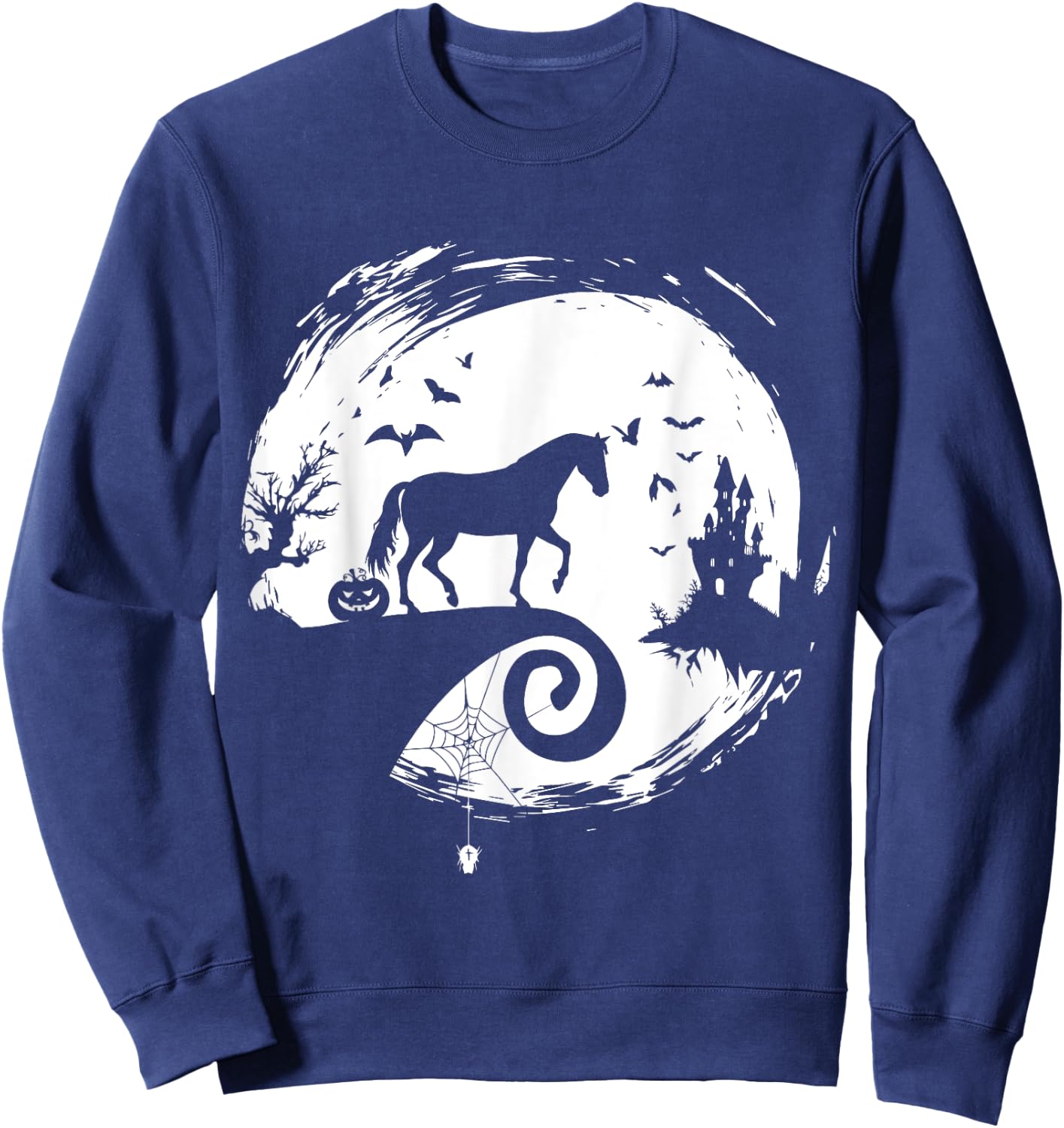 Horse Halloween Costume Moon Silhouette Creepy Horror Sweatshirt - Sweatshirt | Navy
