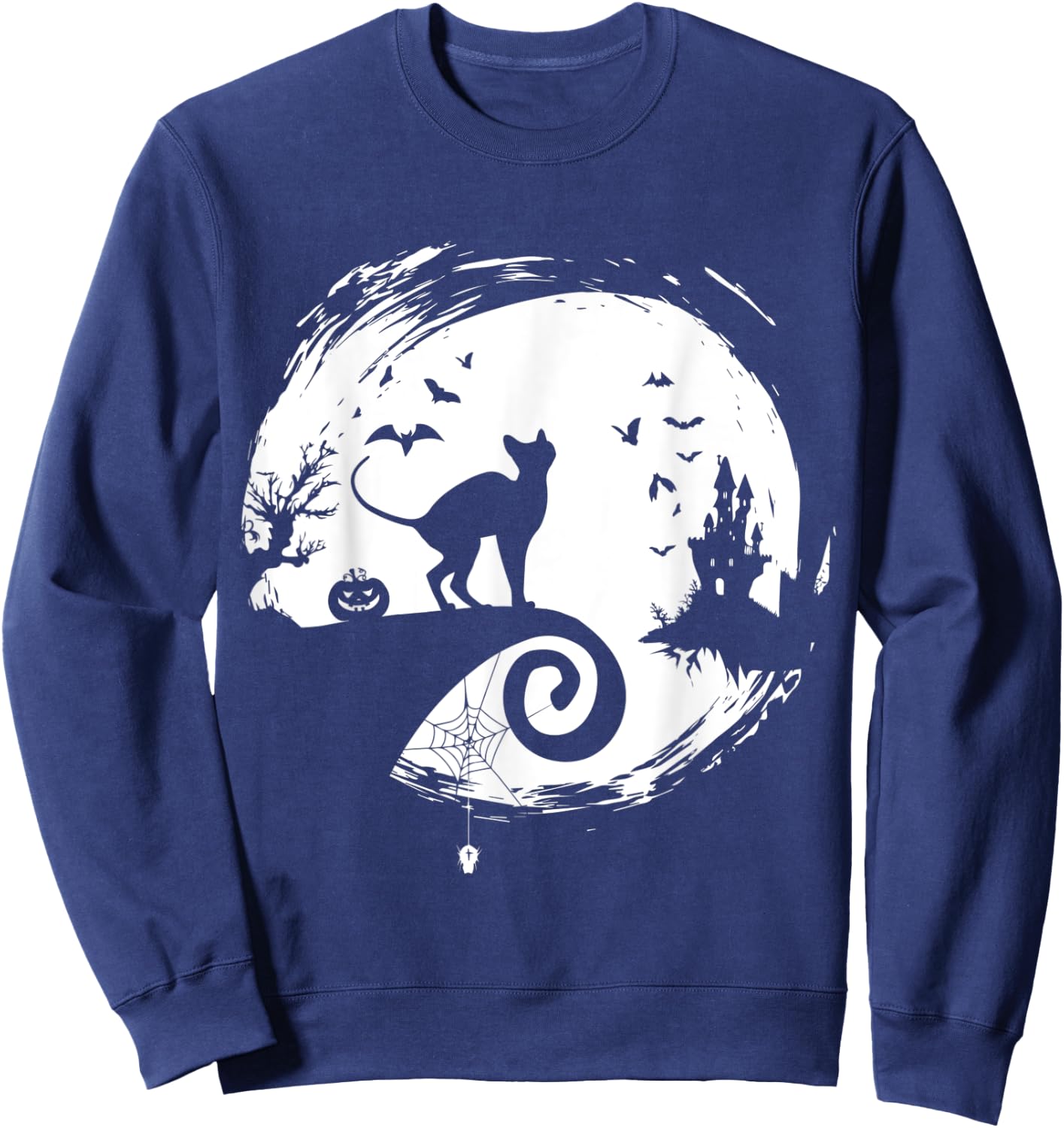 Sphynx Cat Halloween Costume Moon Silhouette Creepy Sweatshirt - Sweatshirt | Navy