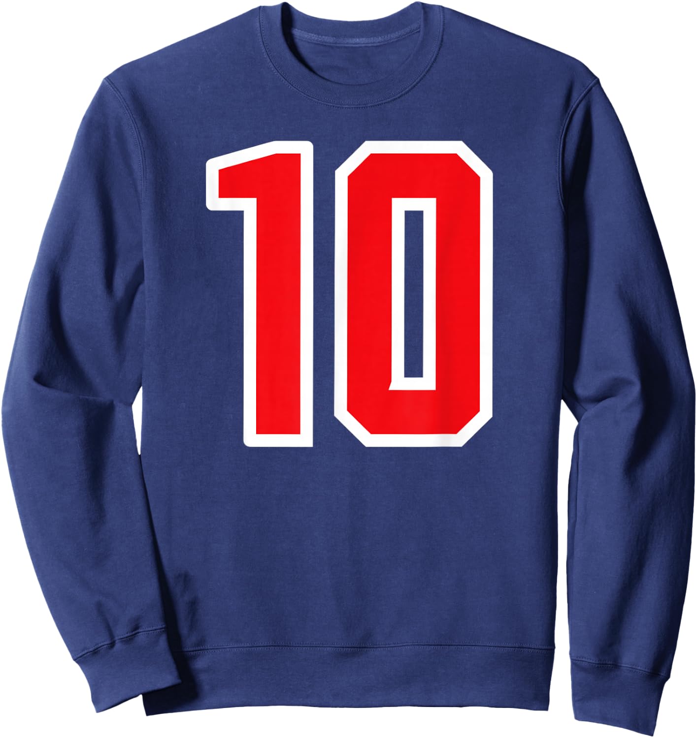 Number 10 White Red Varsity Sports Team Sweatshirt - Sweatshirt | Navy