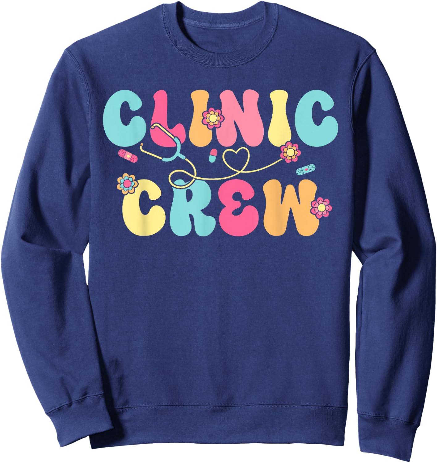 Clinic Crew For School Nurse Groovy (On Back) Sweatshirt - Sweatshirt | Navy