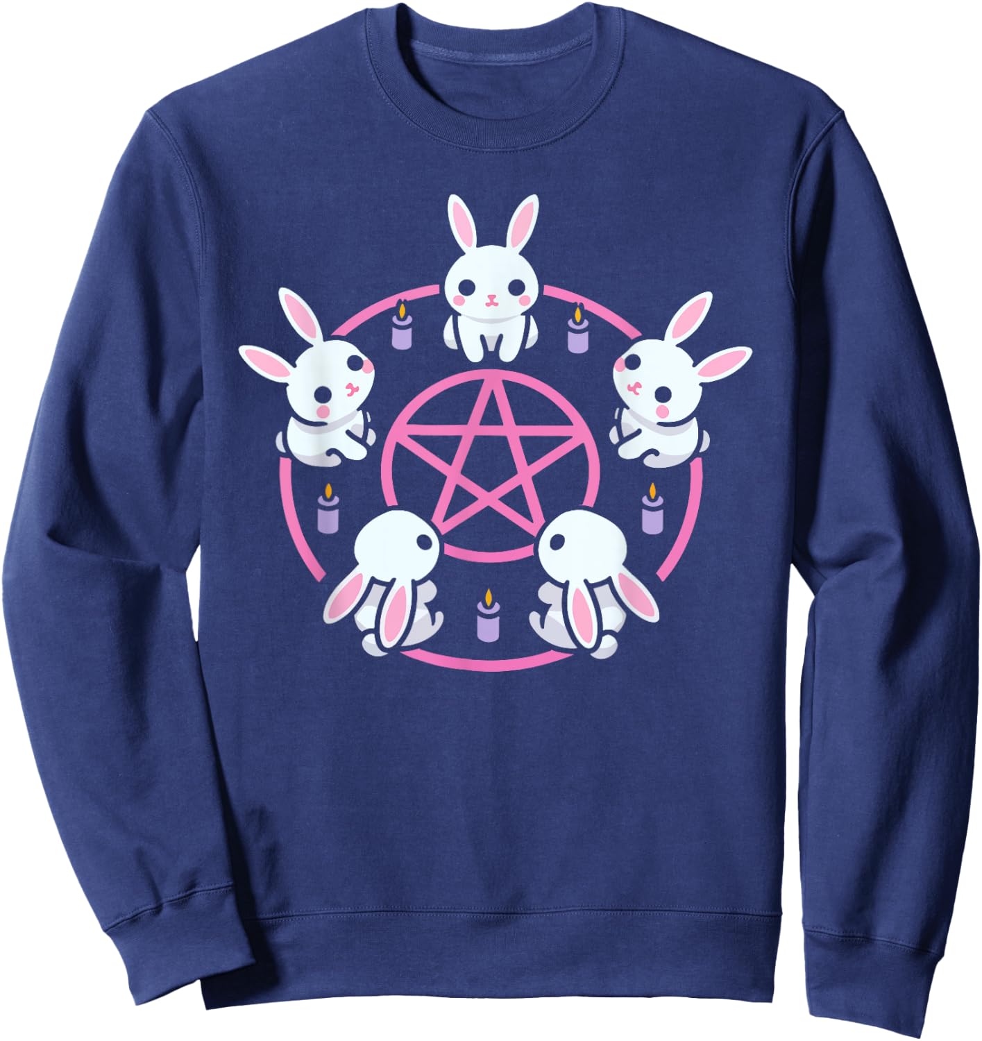 Bunny Rabbit Pentacle Pentagram Pink Pastel Goth Dark Humor Sweatshirt - Sweatshirt | Navy