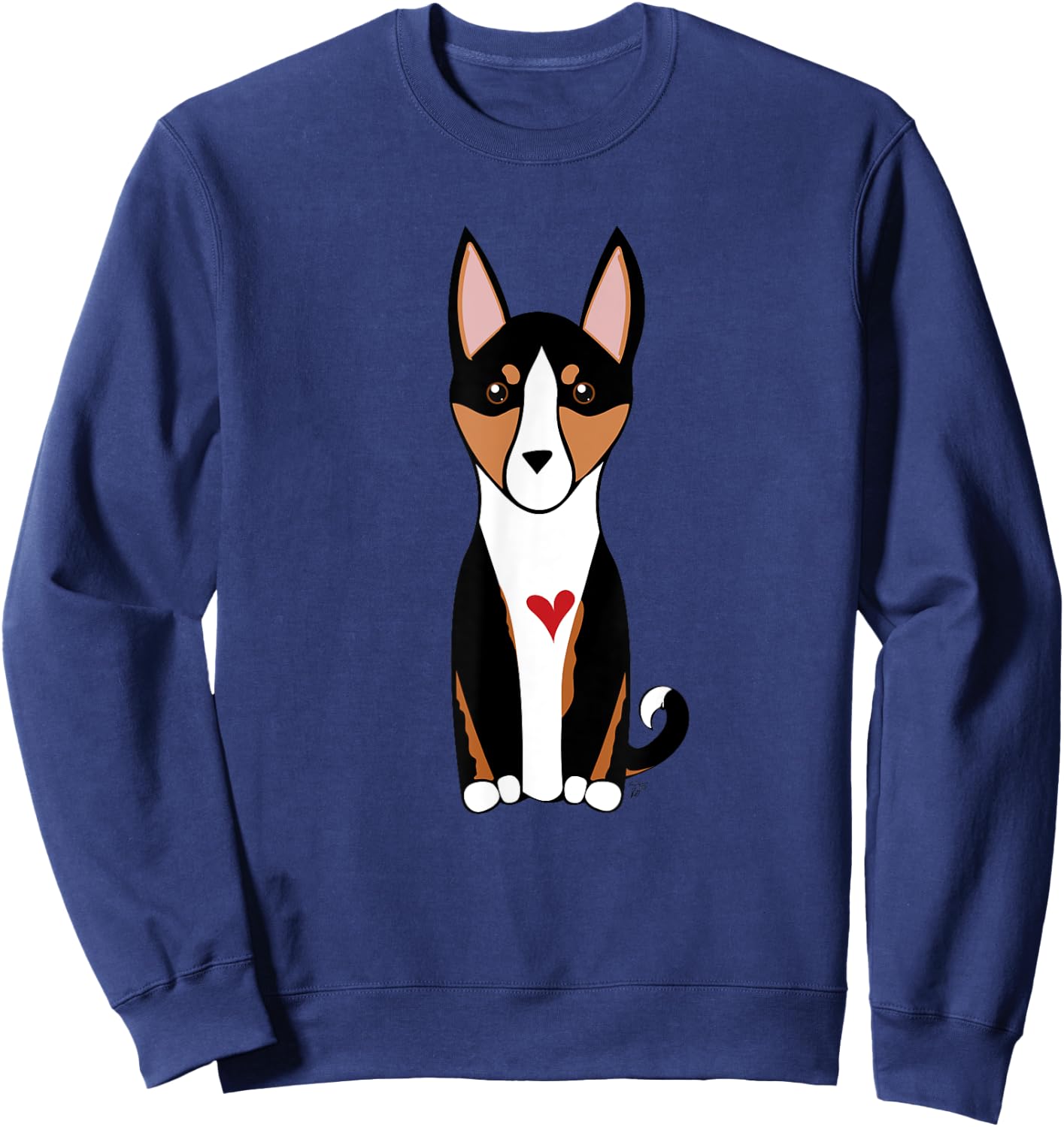 Tricolor Basenji Dog - Hound Breed - with a red heart Sweatshirt - Sweatshirt | Navy