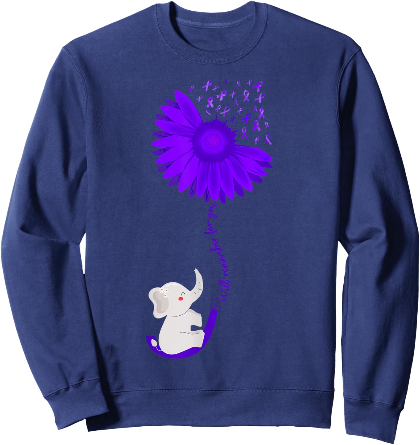 Elephant I Will Remember For You purple Sunflower Alzheimer Sweatshirt - Sweatshirt | Navy