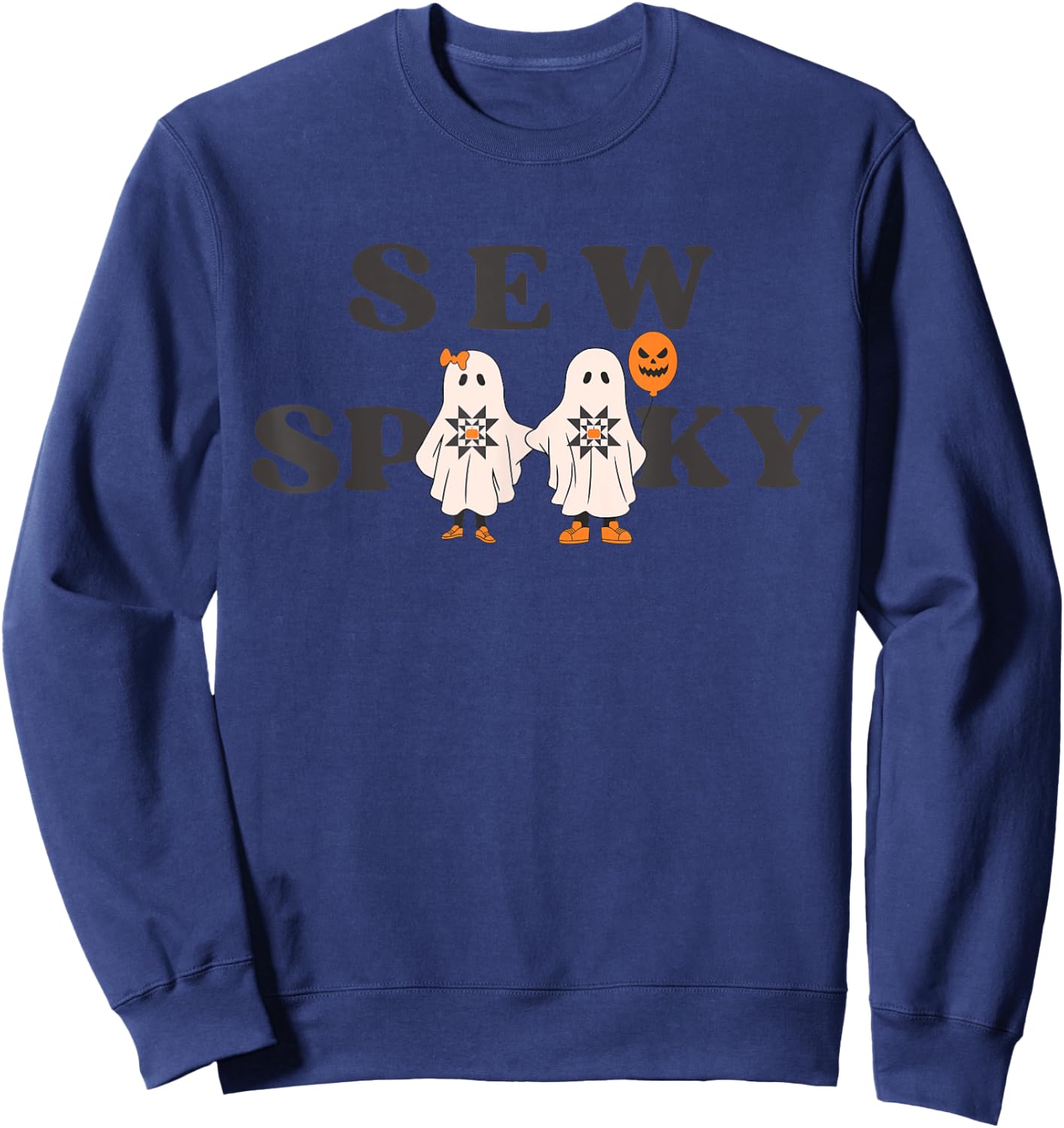 Sew Spooky Halloween Sewing Sew Spooky Ghost Quilt Sweatshirt - Sweatshirt | Navy