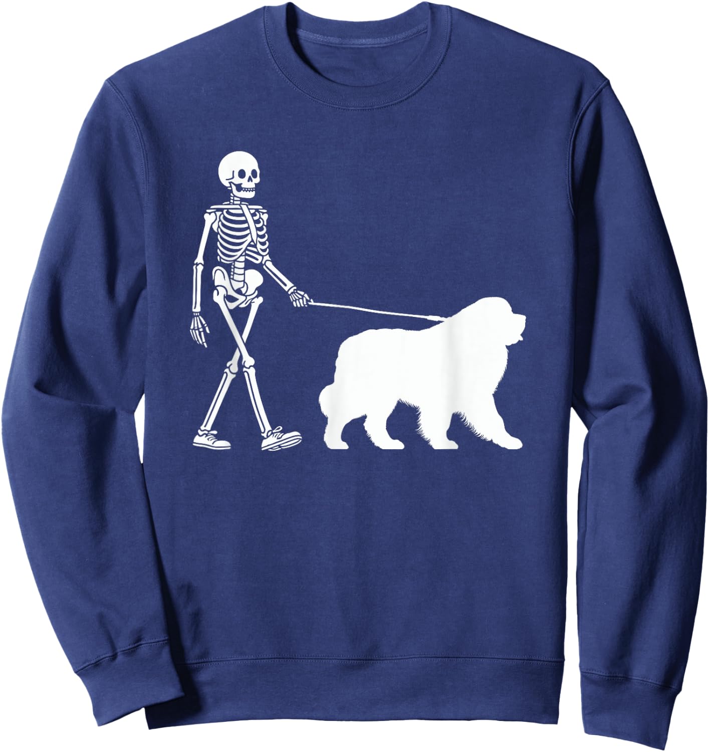 Skeleton Walking a Newfoundland Dog Halloween Outfit Men Women Kids Sweatshirt - Sweatshirt | Navy