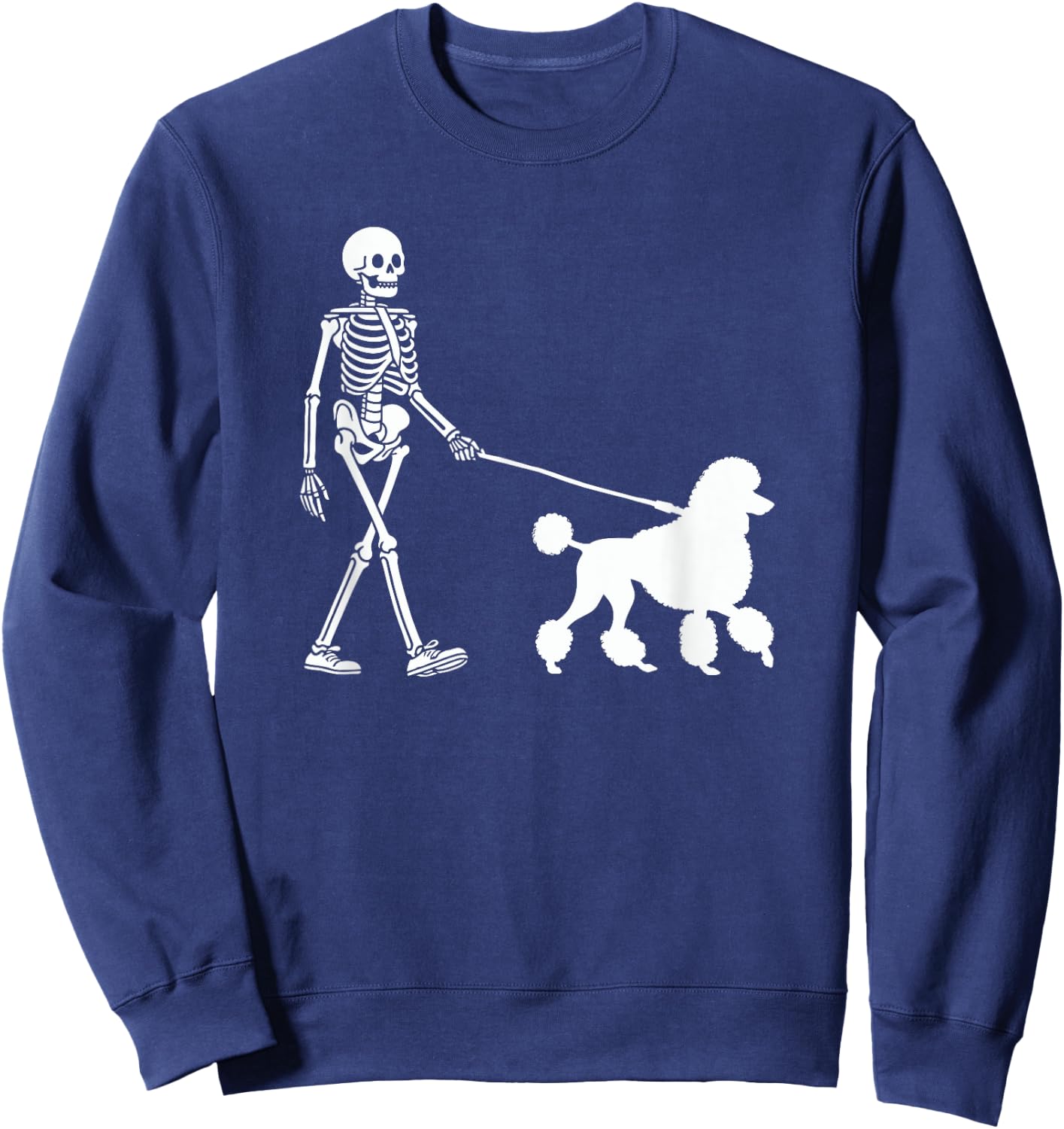 Skeleton Walking a Dog Poodle Halloween Outfit Men Women Kids Sweatshirt - Sweatshirt | Navy