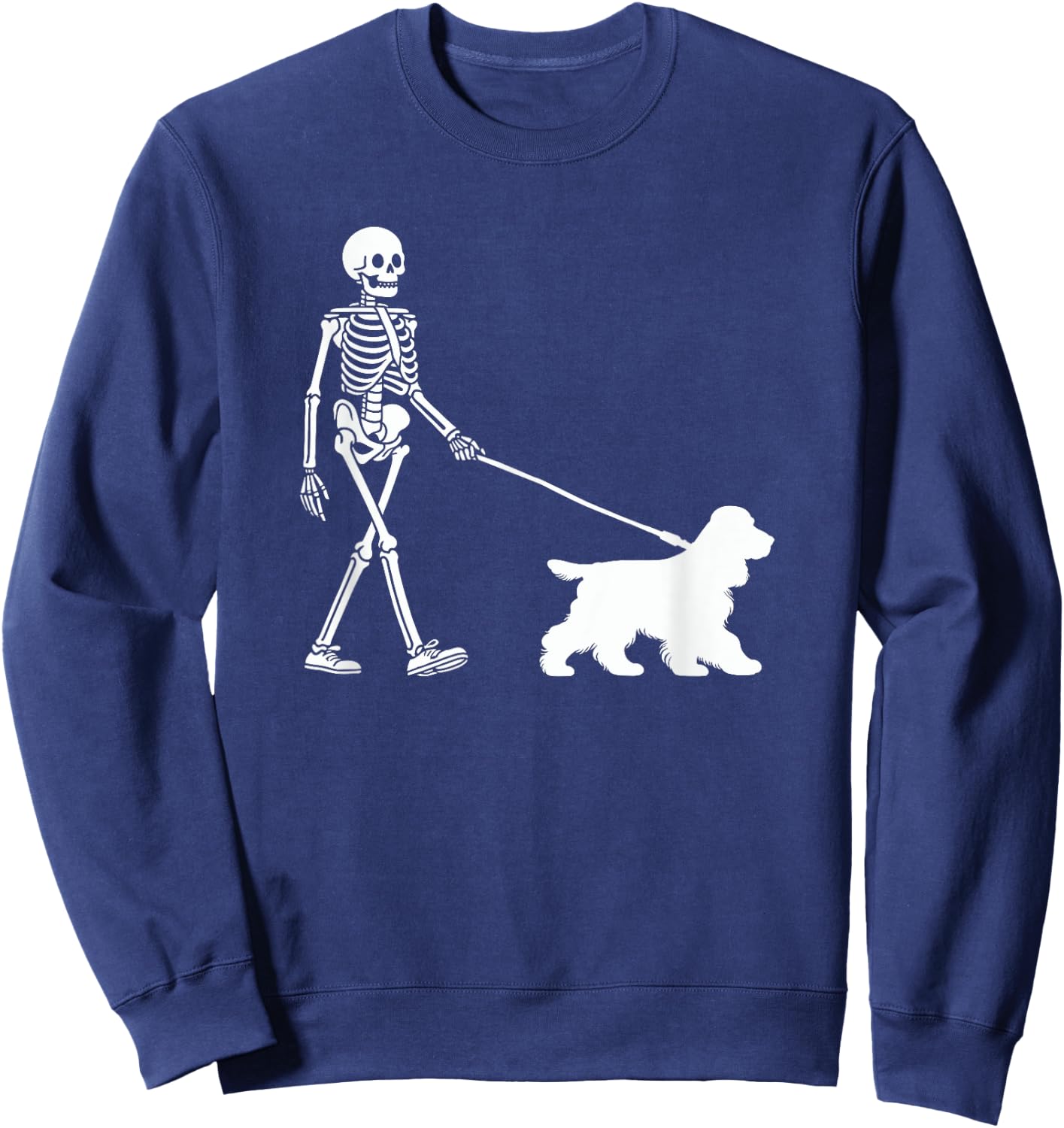 Skeleton Walking a Dog Cocker Spaniel Halloween Outfit Sweatshirt - Sweatshirt | Navy