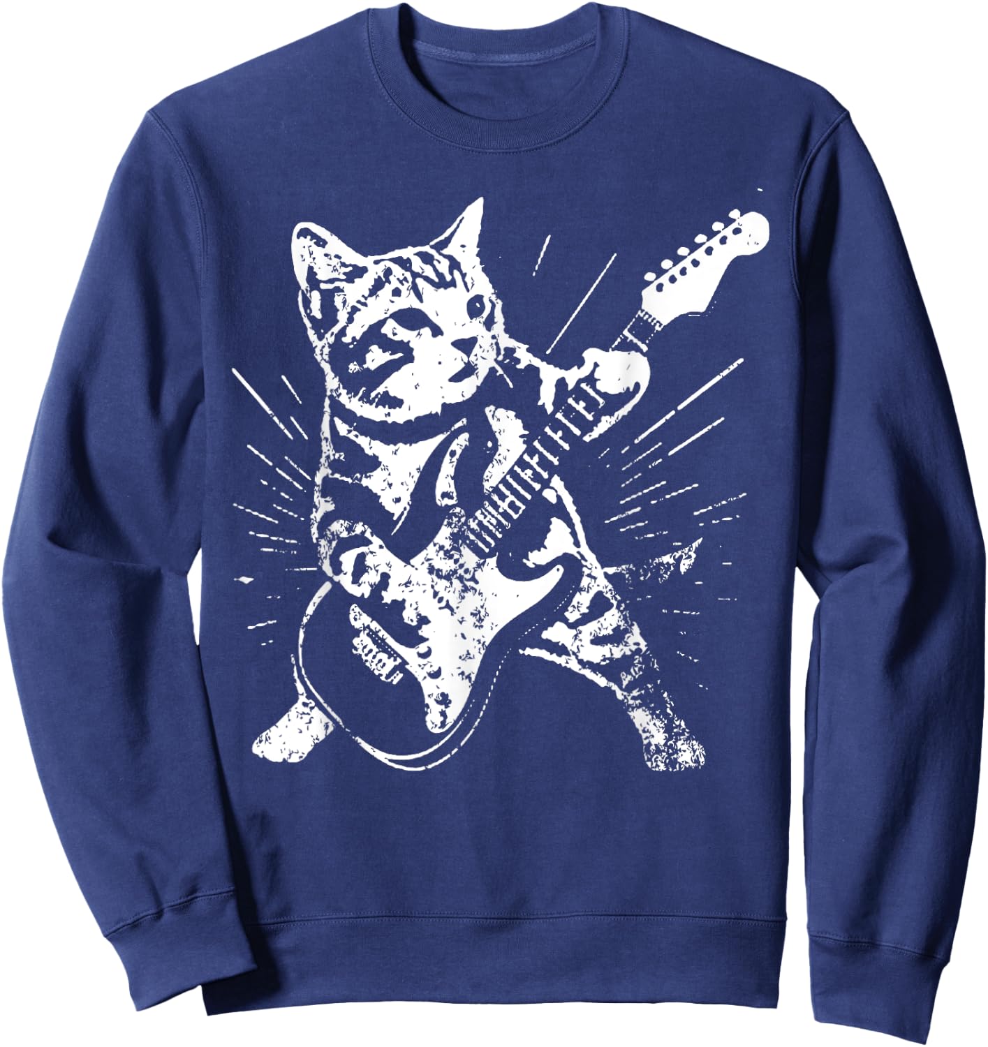 Vintage Cute Cat Playing A Guitar Women Sweatshirt - Sweatshirt | Navy