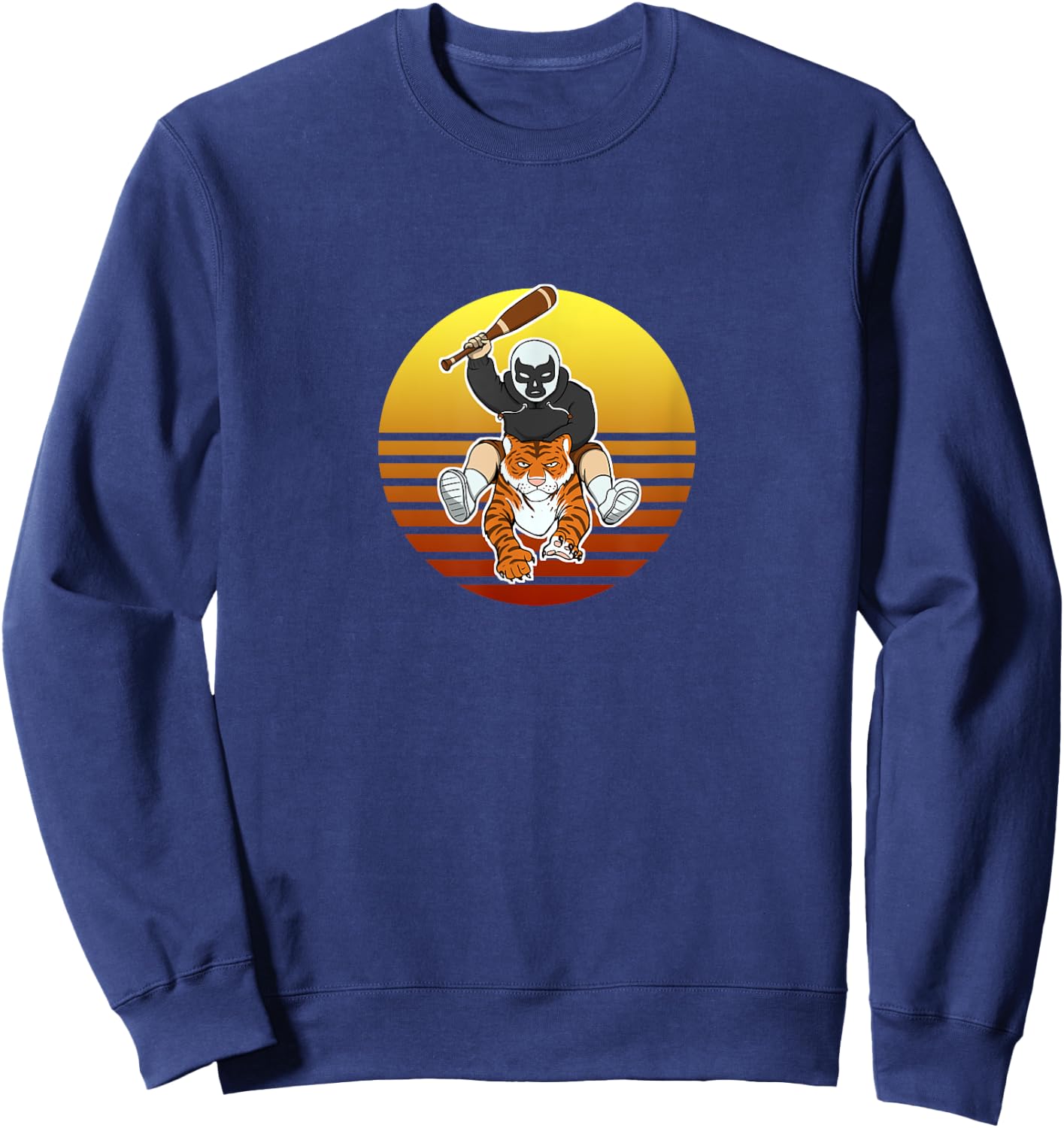 Man Riding Tiger Retro Sun Mask Bat Chodmunch Logo Merch Sweatshirt - Sweatshirt | Navy