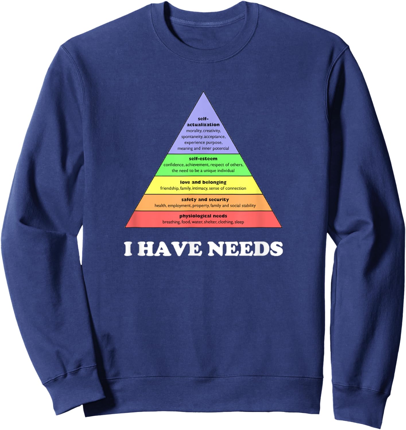 I have needs - Funny Maslow's hierarchy of needs Psychology Sweatshirt - Sweatshirt | Navy