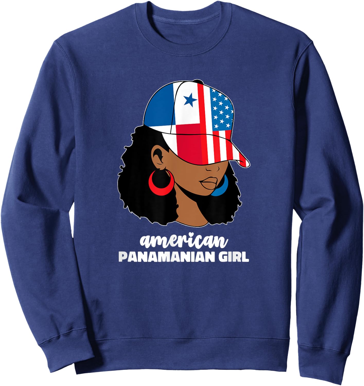 Half American Panamanian Panama Usa Flag Afro Latina Girl Sweatshirt - Sweatshirt | Navy