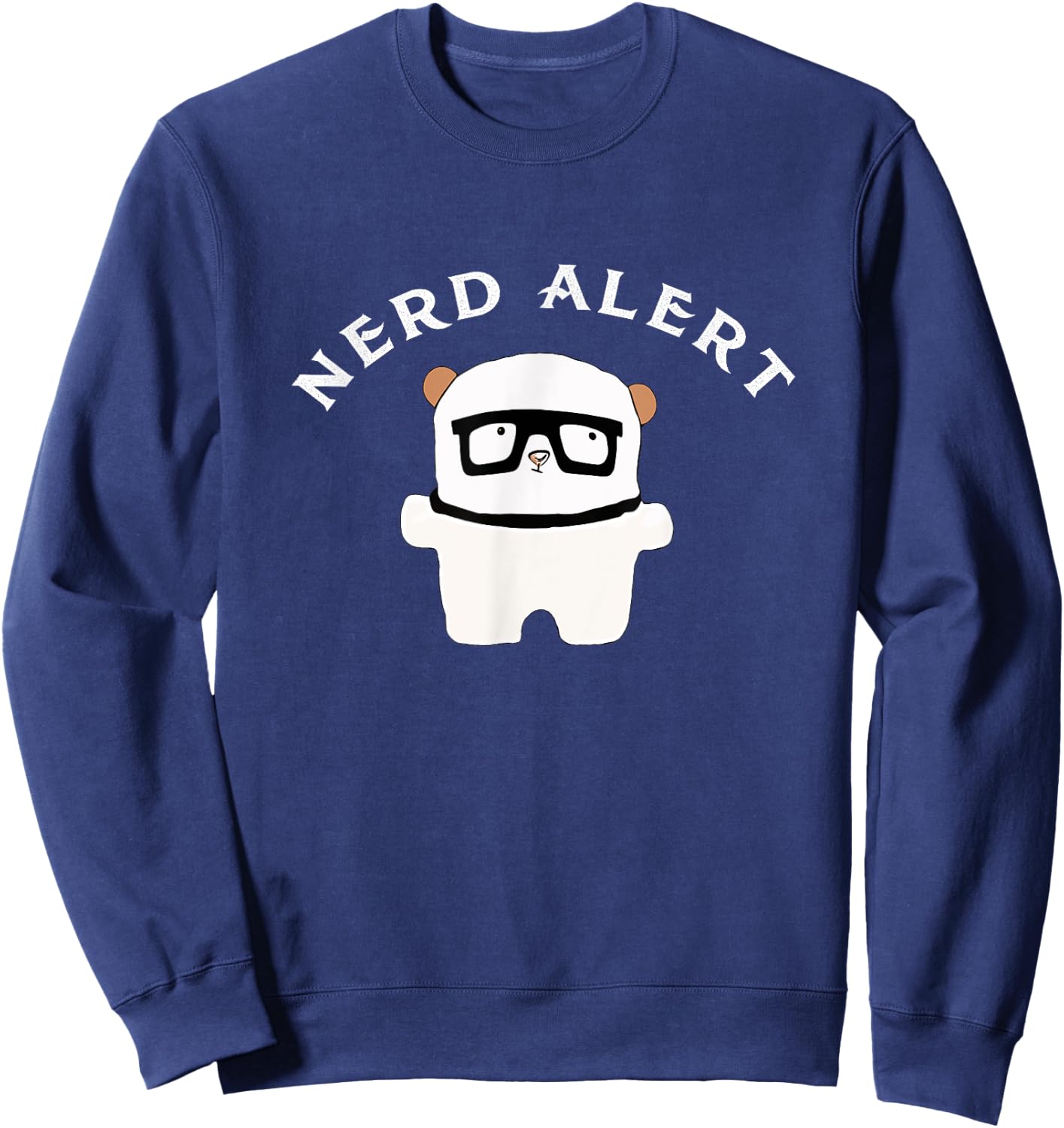 Nerd Alert Funny White Nerd Bear Sweatshirt - Sweatshirt | Navy