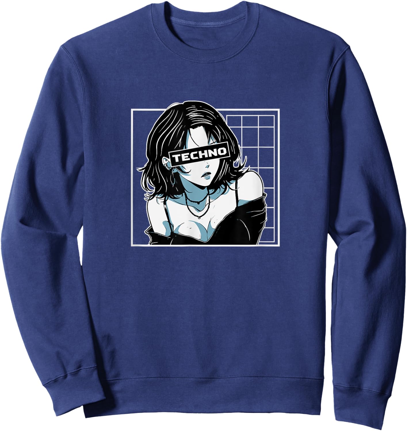 Techno & Anime,Kawaii Anime Girl Loves Hardcore Techno Music Sweatshirt - Sweatshirt | Navy