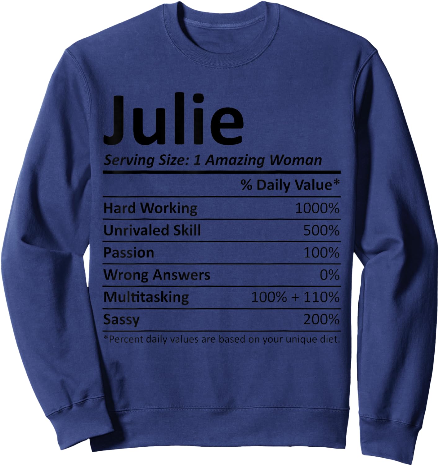 JULIE Nutrition Personalized Name Funny Christmas Gift Sweatshirt - Sweatshirt | Navy