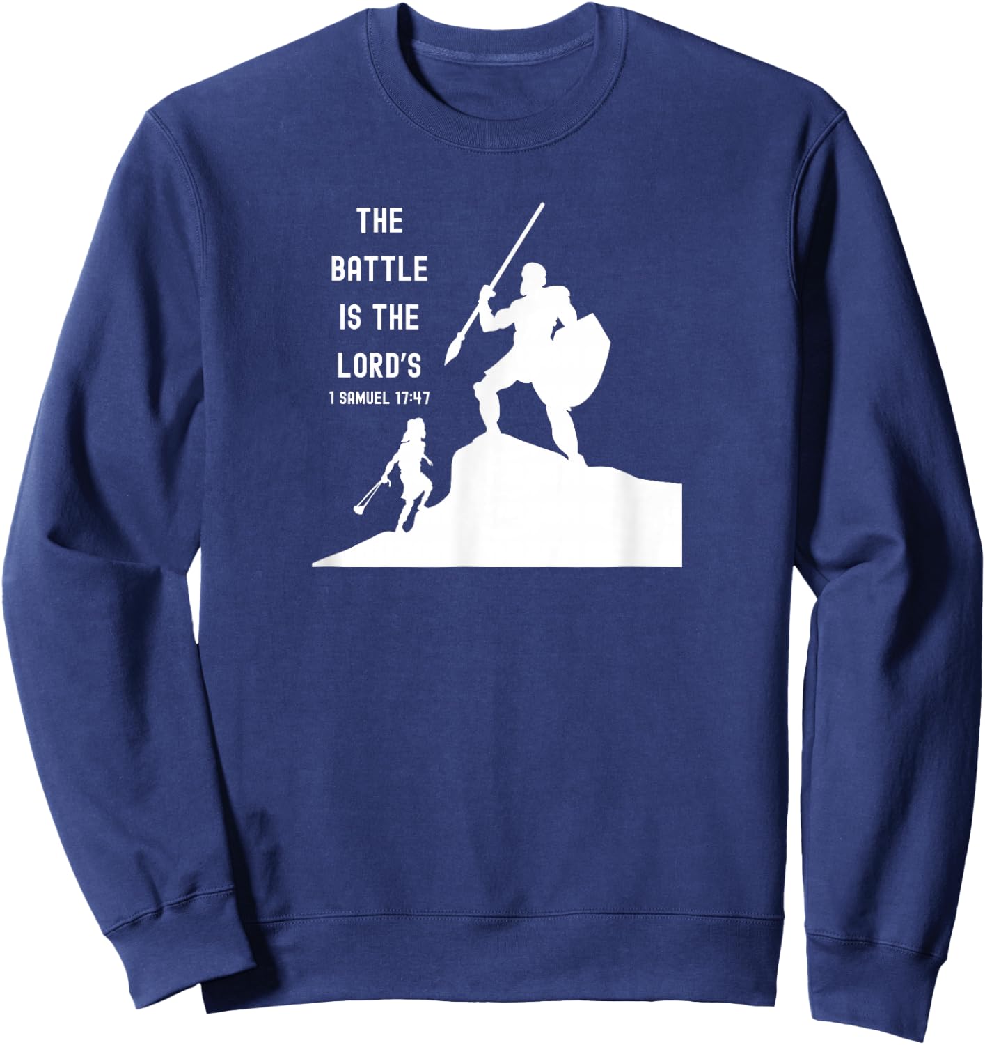 Inspired Words of Hope Bible Verse David and Goliath Christian Scripture Motivating , Small, Black Sweatshirt - Sweatshirt | Navy