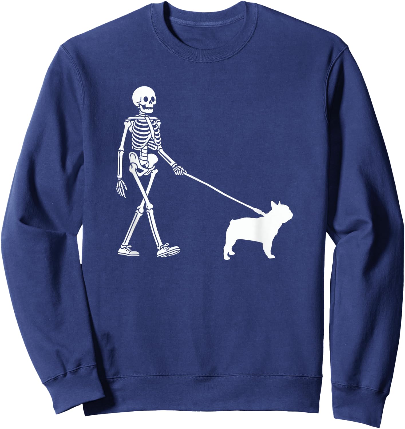 Skeleton Walking a Dog French Bulldog Halloween Outfit Sweatshirt - Sweatshirt | Navy