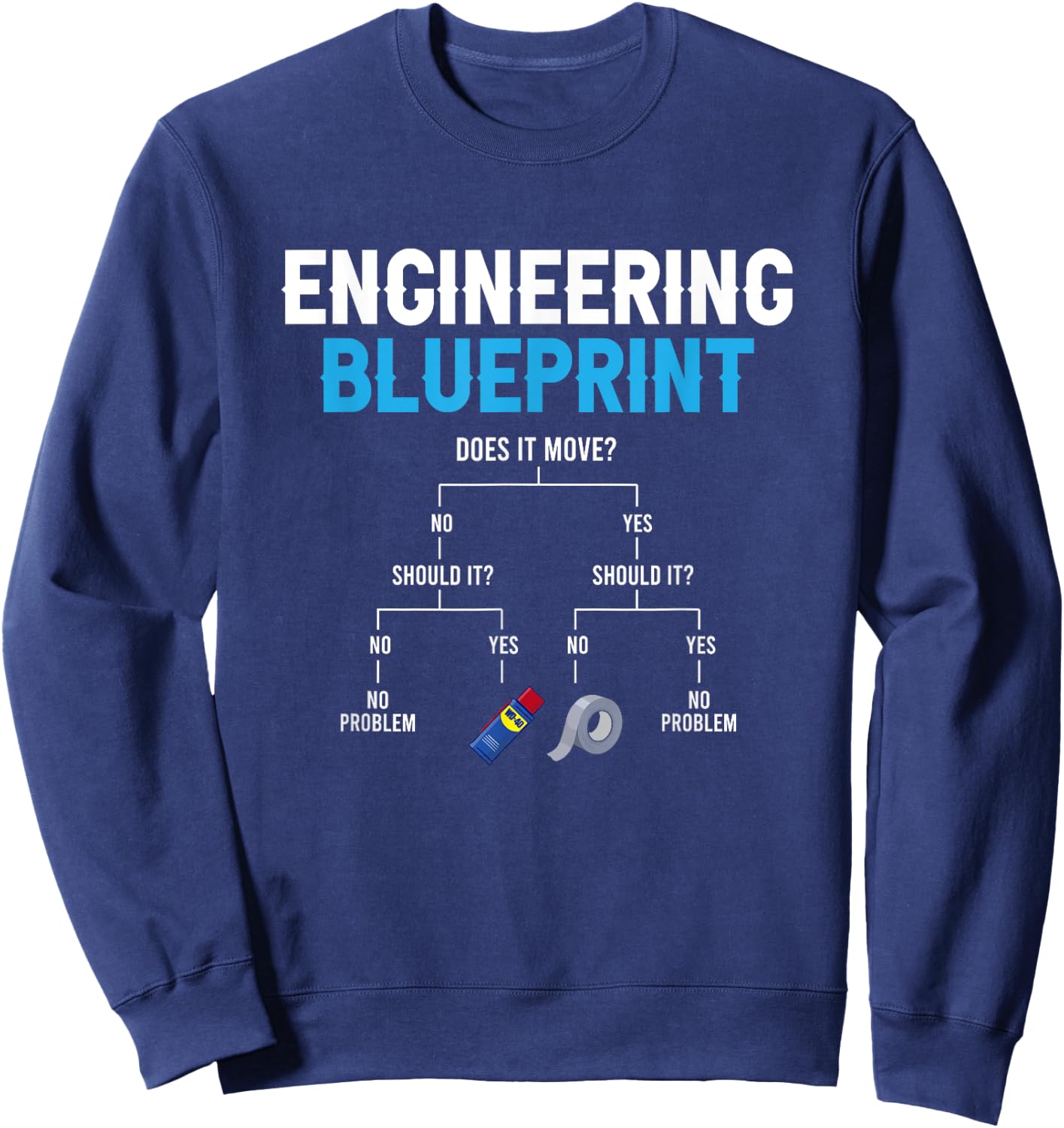 Engineering Blueprint Funny Engineer Duct Tape Repairing Sweatshirt - Sweatshirt | Navy