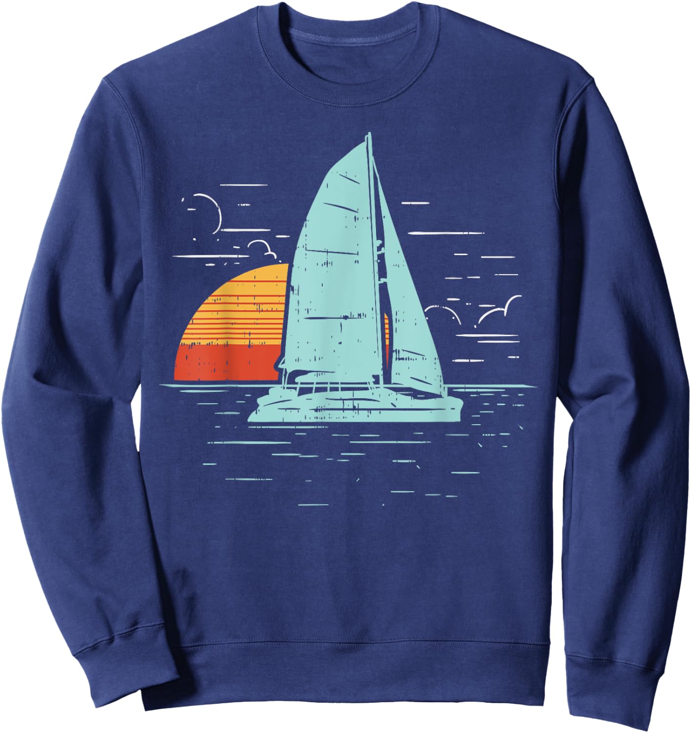 Sailboat Sunset Retro Boating Vacation Boat Sailor Gift Sweatshirt - Sweatshirt | Navy