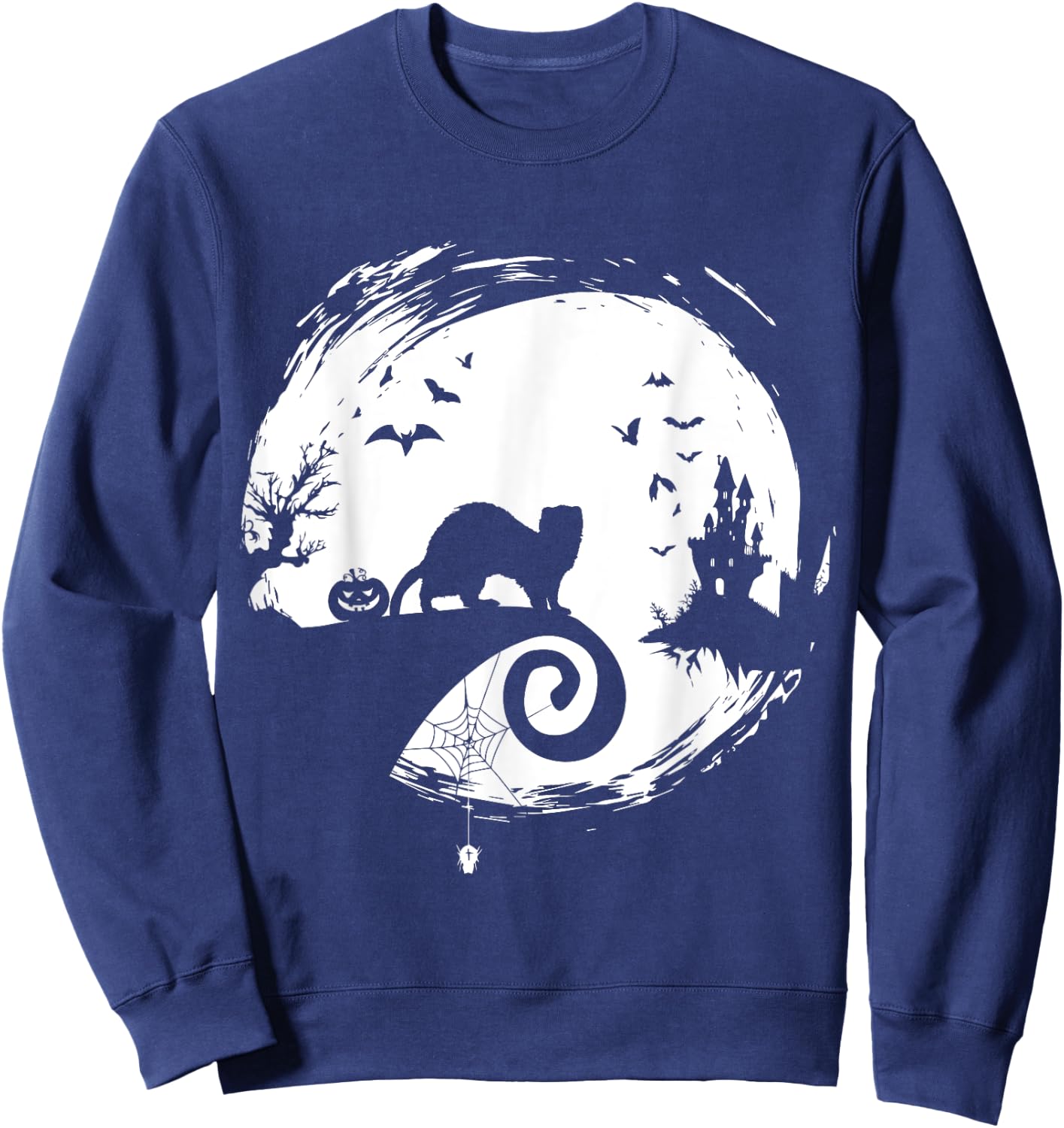 Ferret Halloween Costume Moon Silhouette Creepy Horror Sweatshirt - Sweatshirt | Navy