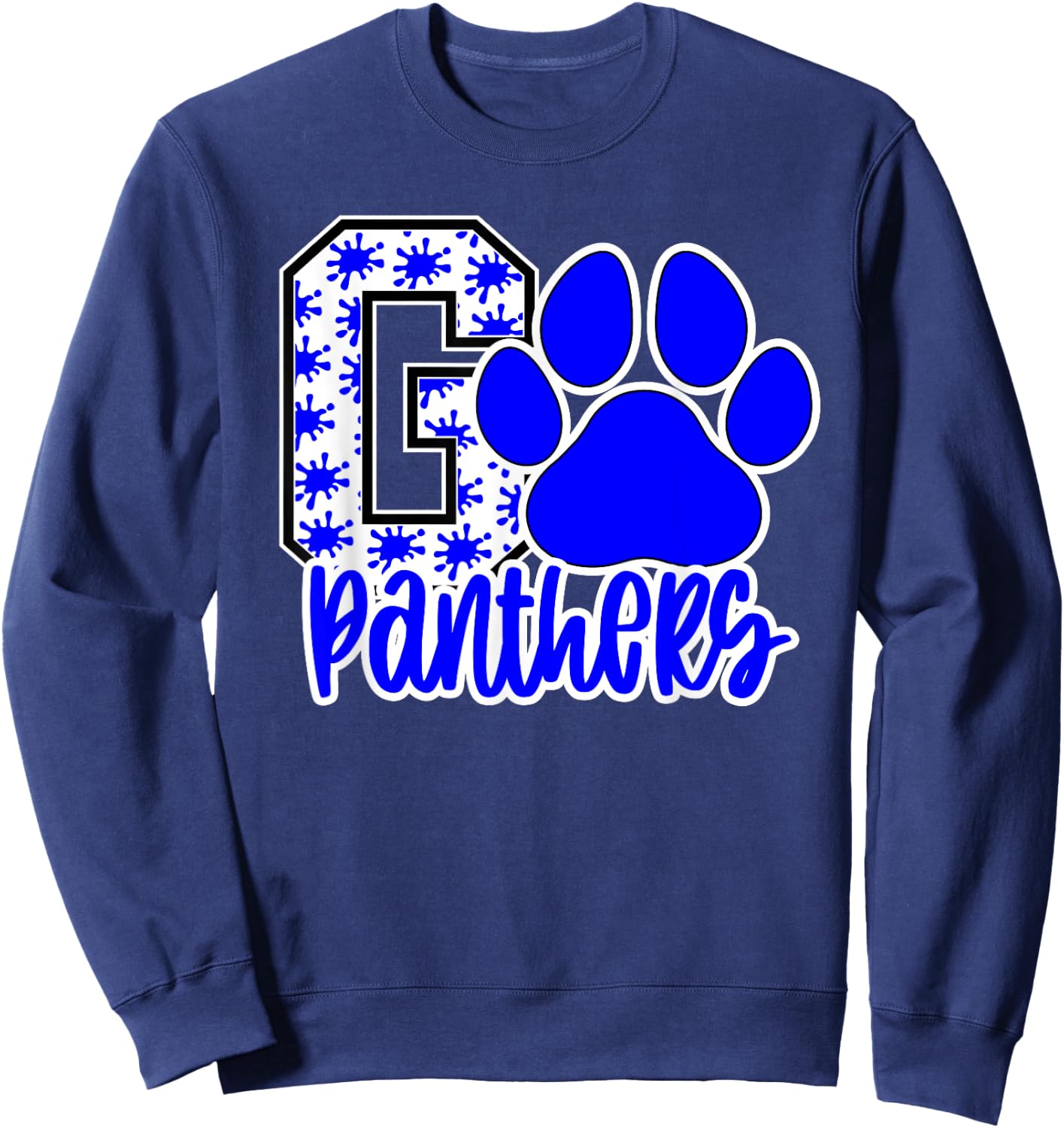 Go Panthers Splatter Blue White Panther Pride School Spirit Sweatshirt - Sweatshirt | Navy