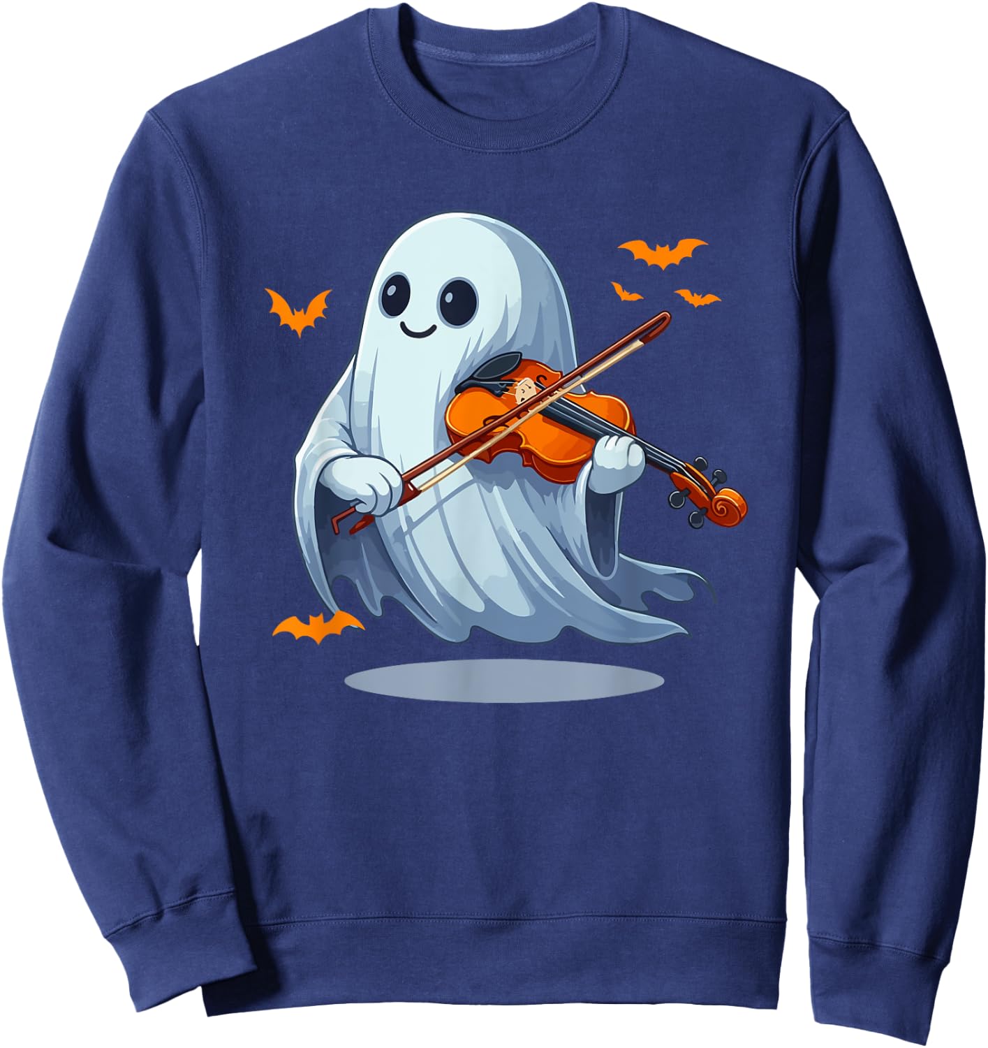Boo Ghost Playing Violin Halloween Musical Instrument Sweatshirt - Sweatshirt | Navy