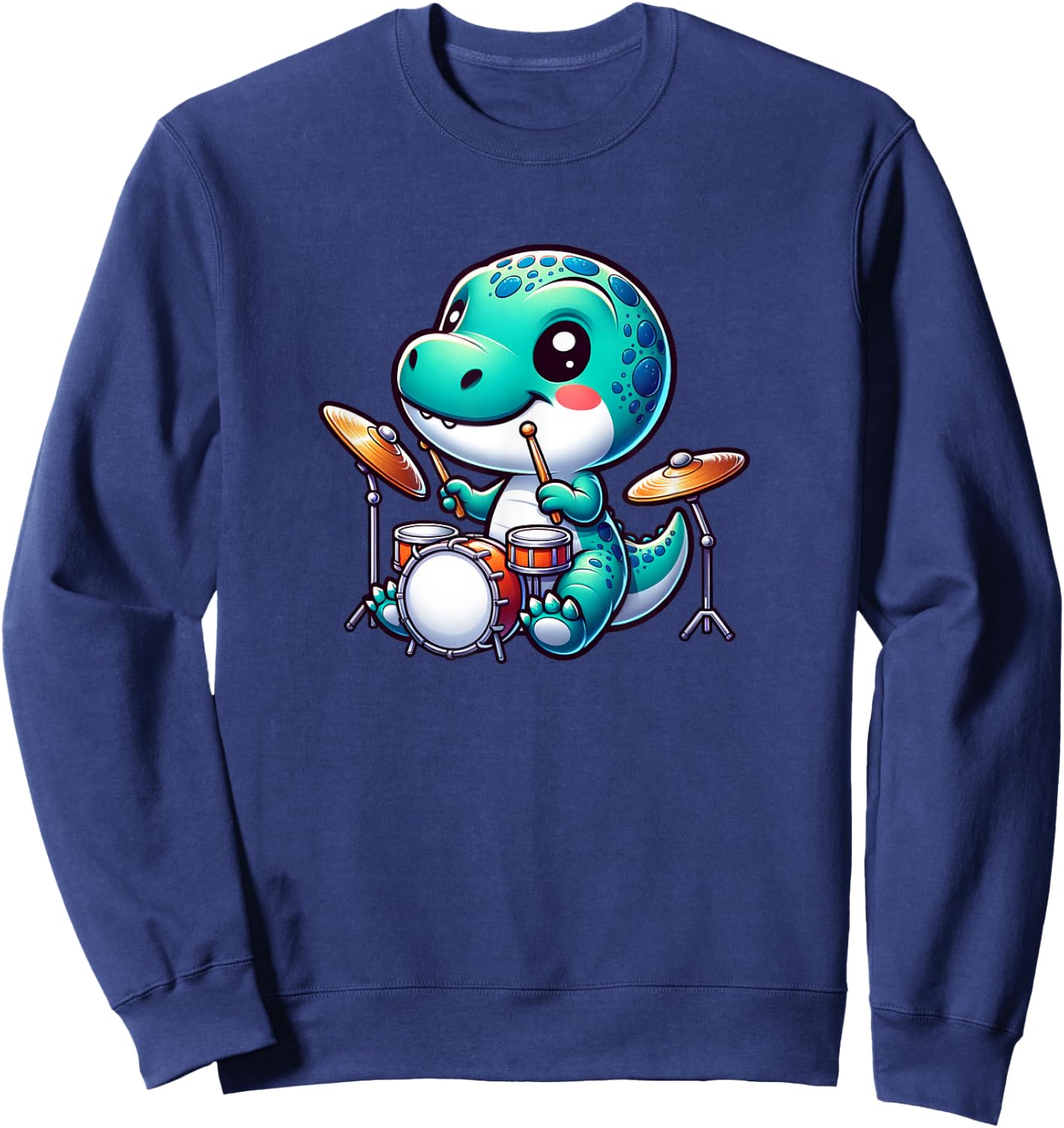 Cool Dinosaur Drummer Cute Animal Music Design Sweatshirt - Sweatshirt | Navy