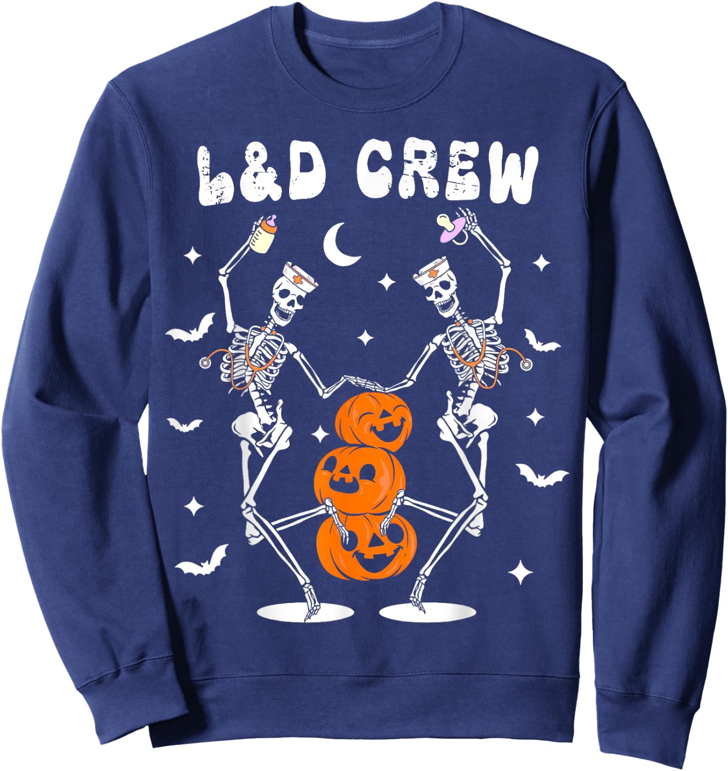 Labor And Delivery Crew Nurse Skeleton Dancing Halloween Sweatshirt - Sweatshirt | Navy