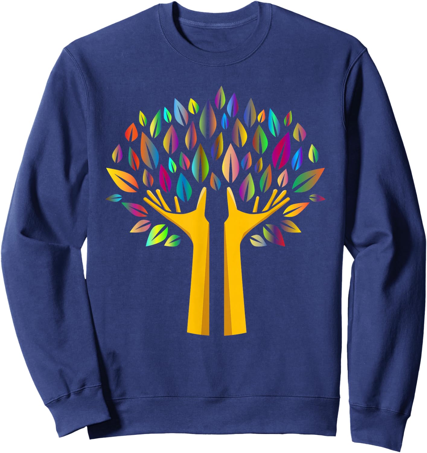 Ecology Tree in Hands with Rainbow Leaves Sweatshirt - Sweatshirt | Navy