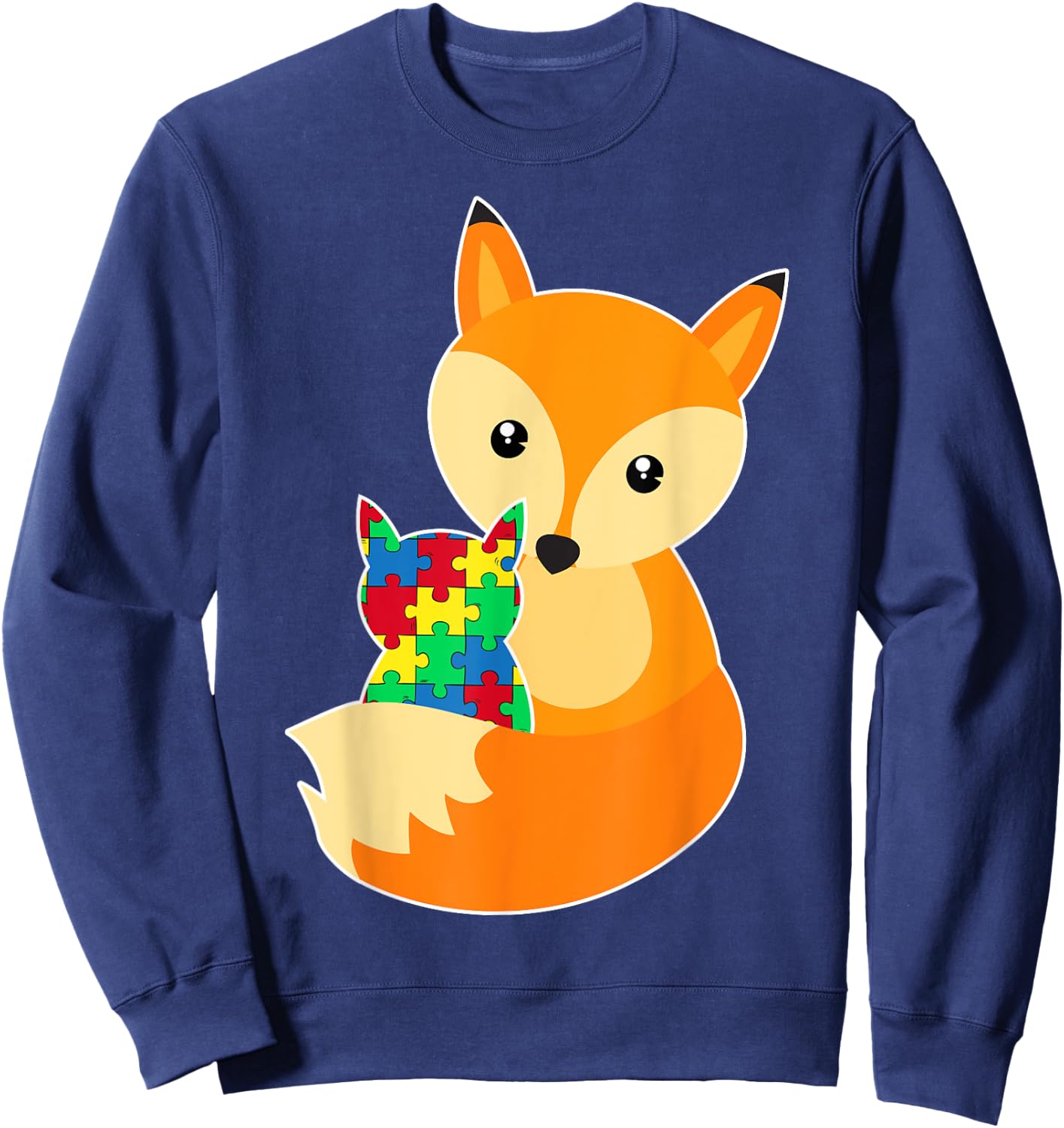 Baby Fox Love Puzzle Piece Animal Cool Autism Awareness Gift Sweatshirt - Sweatshirt | Navy