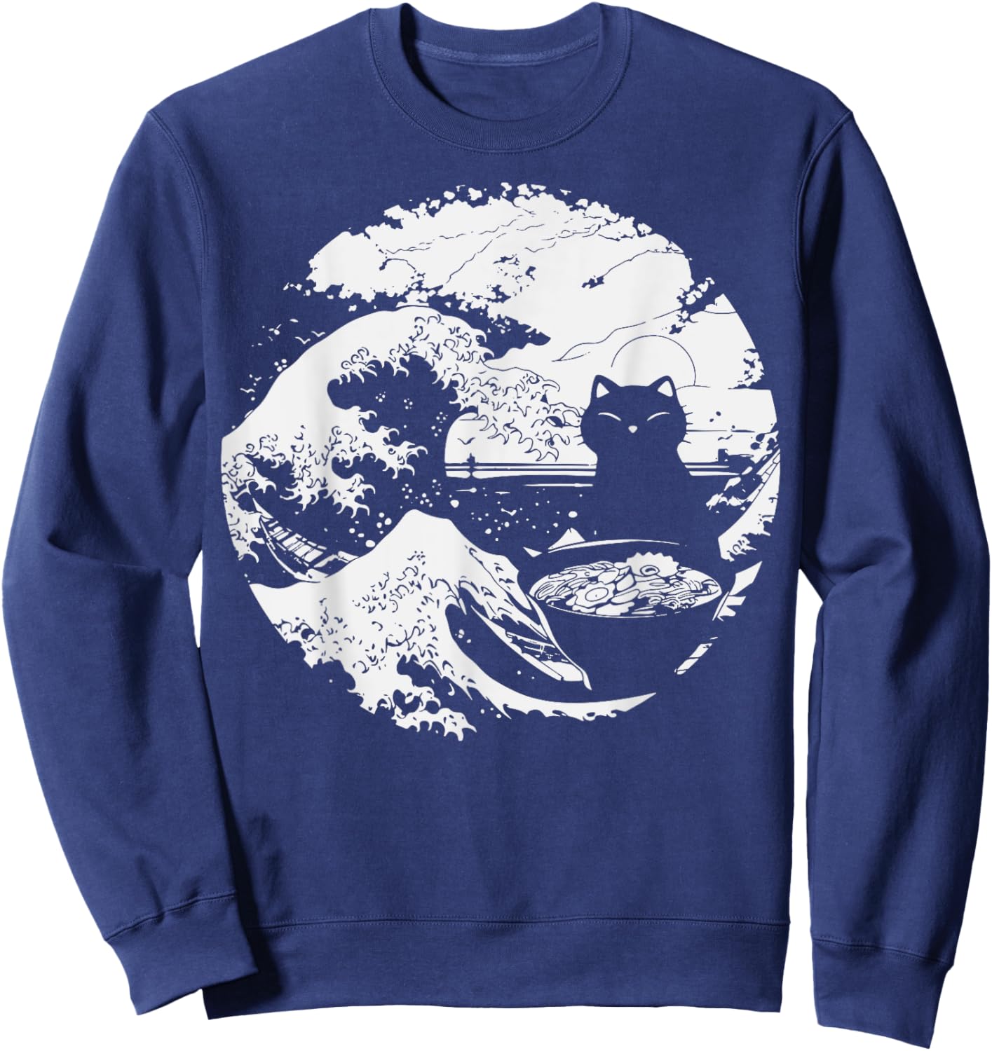 Anime Cat Eating Ramen Japanese Ramen Cat Japan Sweatshirt - Sweatshirt | Navy