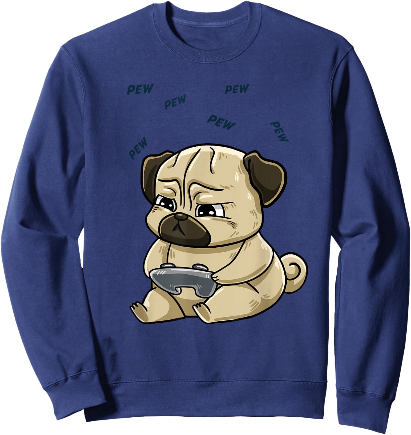 Gaming Pug Pew Gamepad Cute Hobby Dog Video Game Player Gift Men Women Girls Kids Sweatshirt - Sweatshirt | Navy