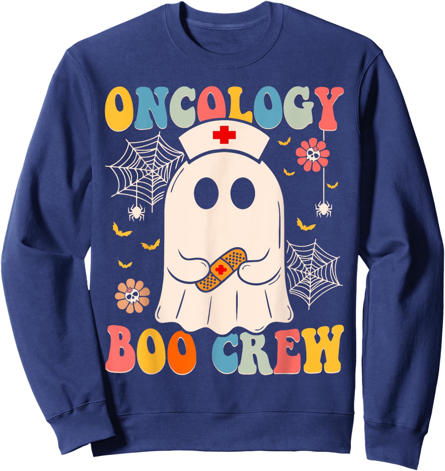 Groovy Oncology Boo Crew Nurse Funny Ghost Halloween Nurse Sweatshirt - Sweatshirt | Navy