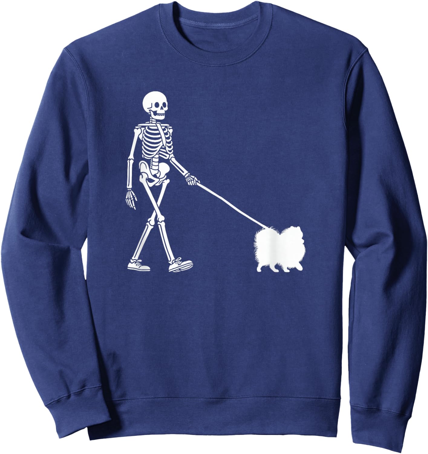 Skeleton Walking a Dog Pomeranian Halloween Outfit Women Kids Sweatshirt - Sweatshirt | Navy
