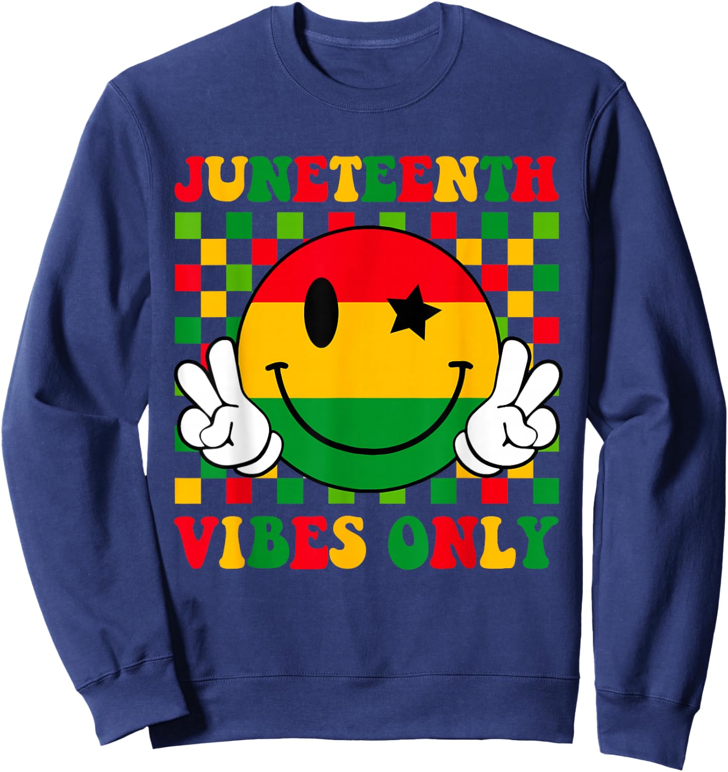 Juneteenth Vibes Only 1865 African Smile Face Girls Sweatshirt - Sweatshirt | Navy