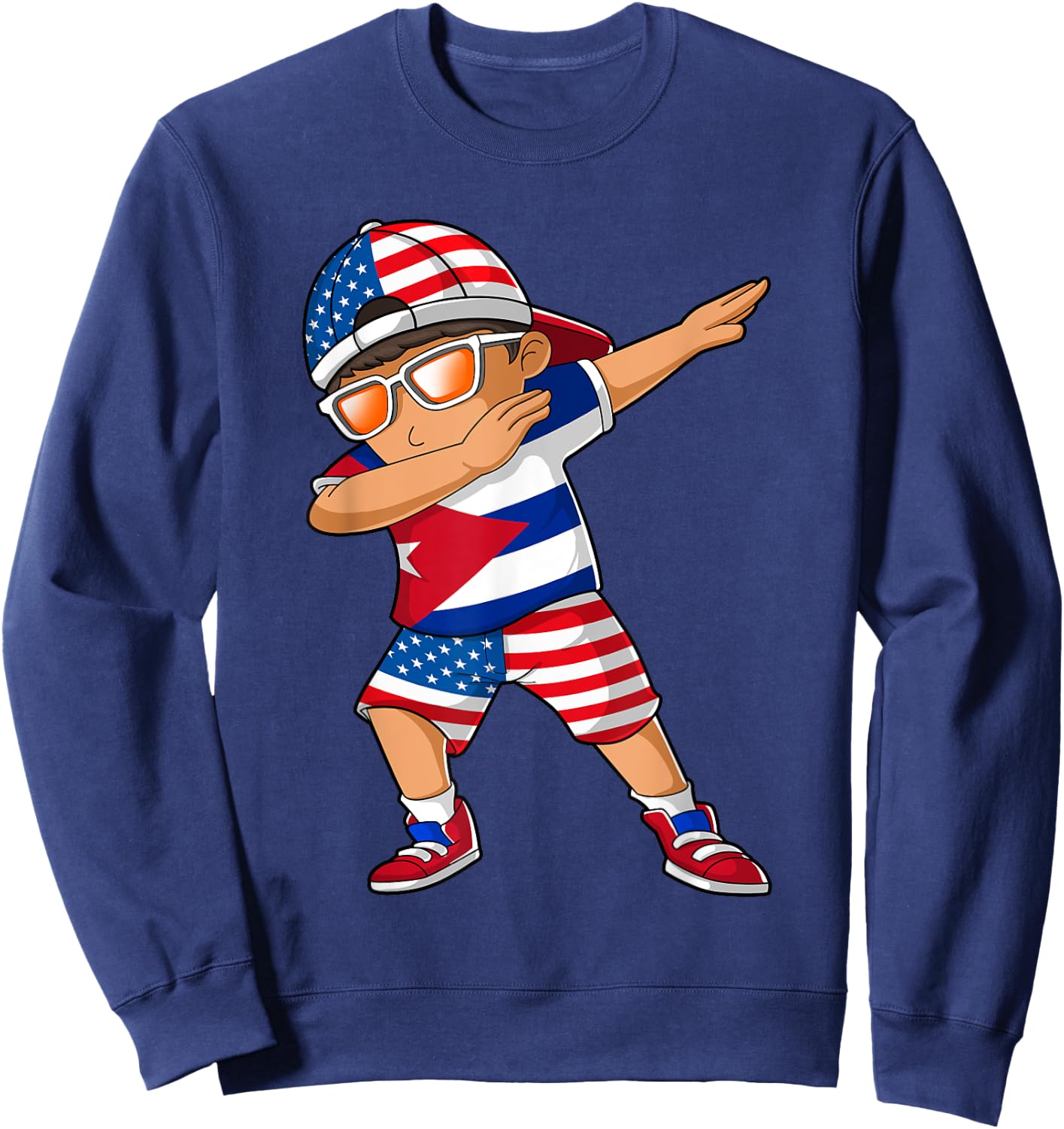 Half American Half Cuban Boy Kid Cuba Flag Patriotic Sweatshirt - Sweatshirt | Navy