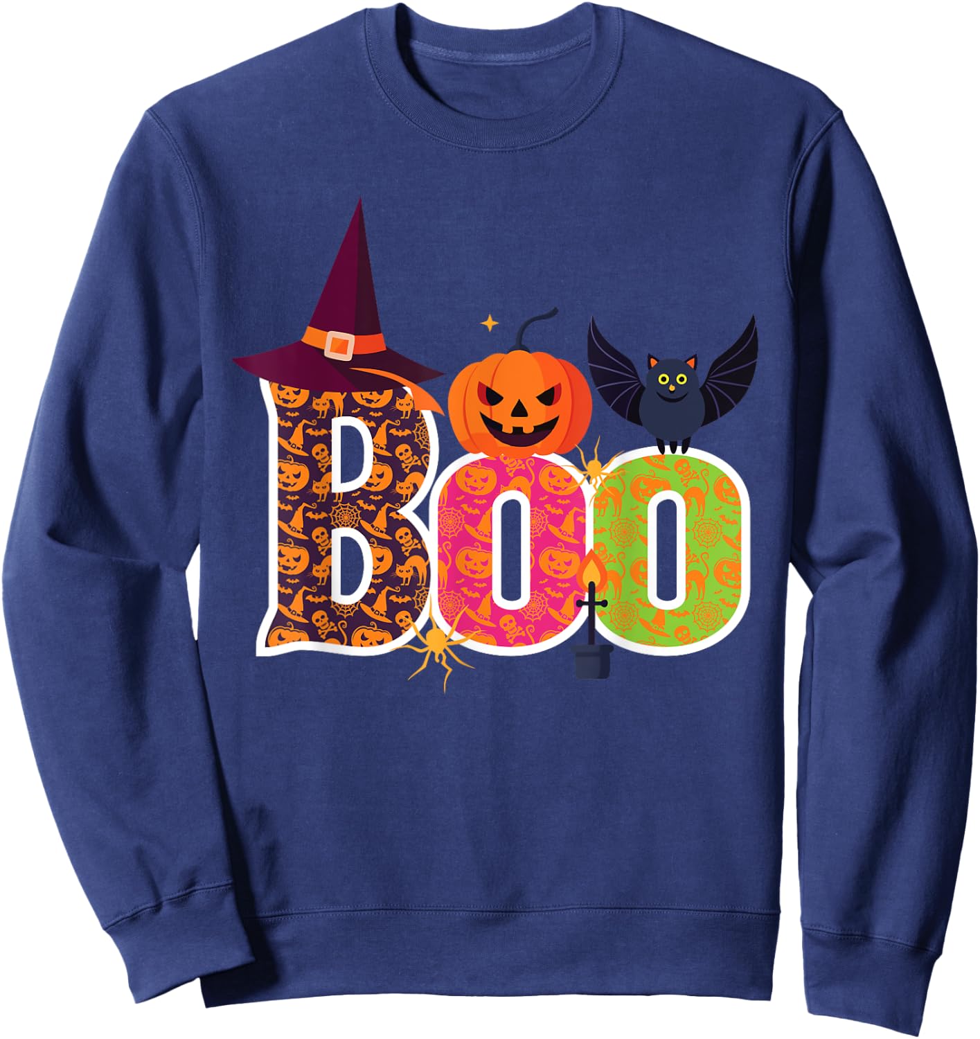 Haunted BOO Halloween Witch Pumpkin Bat Adults Kids Sweatshirt - Sweatshirt | Navy