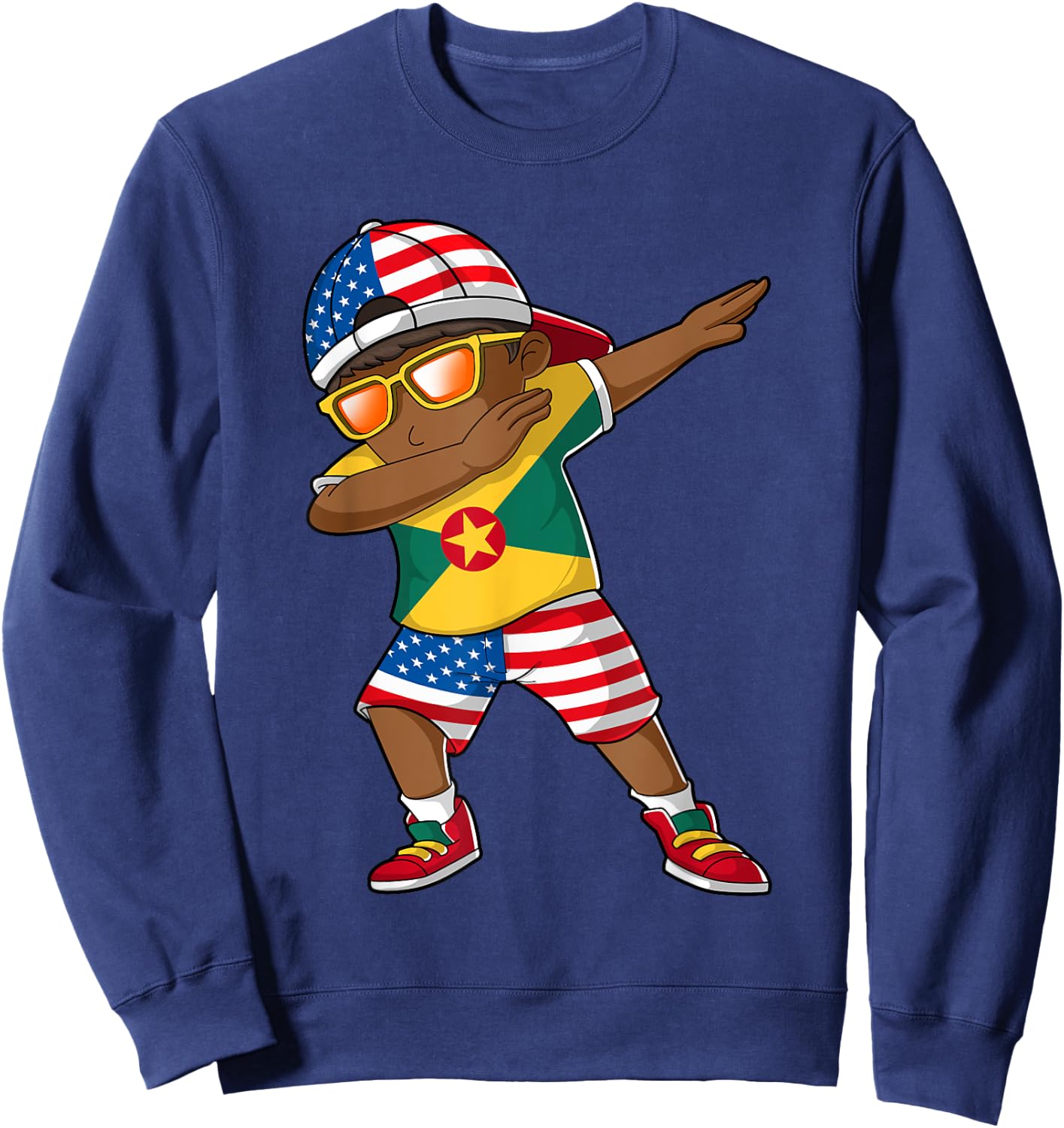Half American Half Grenadian Boy Kid Grenada Flag Patriotic Sweatshirt - Sweatshirt | Navy
