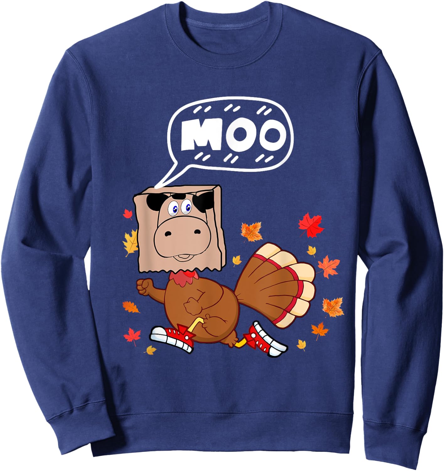 Thanksgiving 2022 Funny Fake Cow Moo Thanksgiving Turkey Sweatshirt - Sweatshirt | Navy