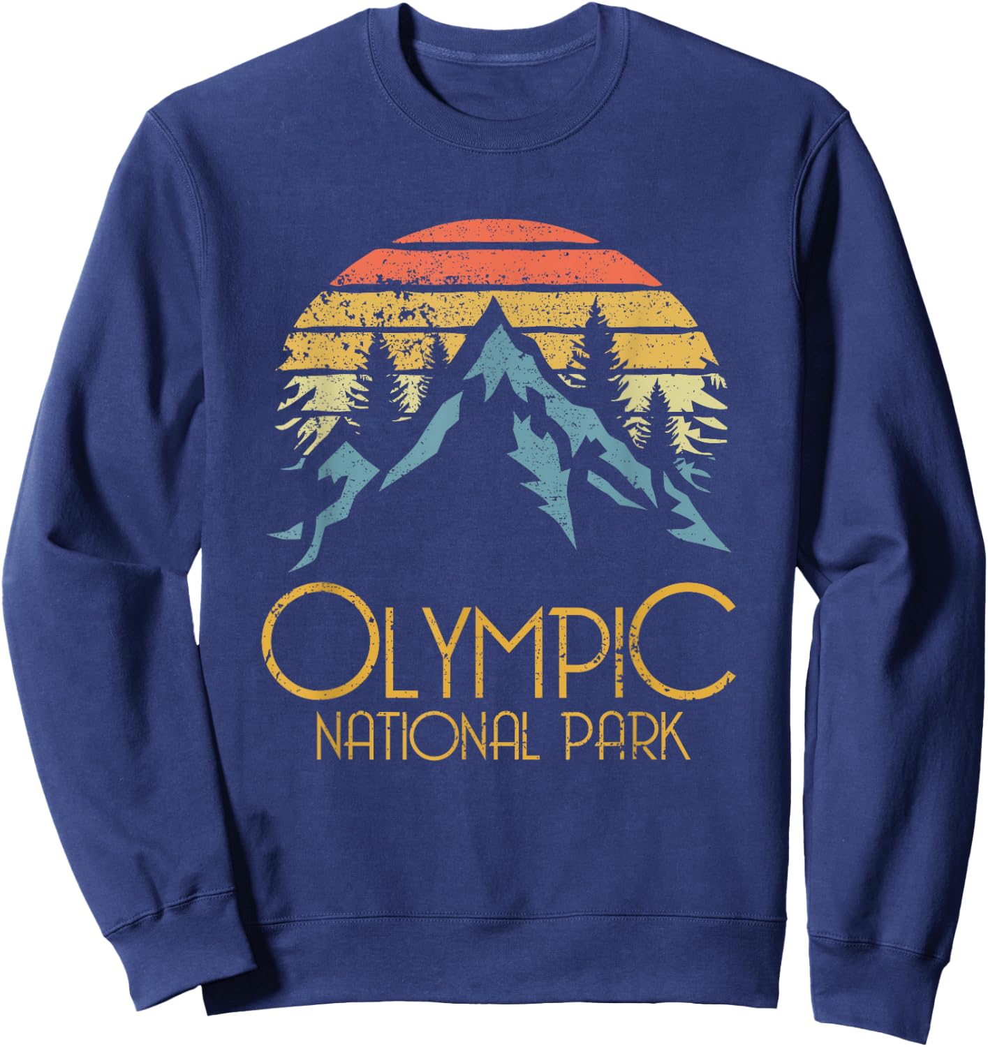 Retro Olympic National Park Washington Mountains Sweatshirt - Sweatshirt | Navy